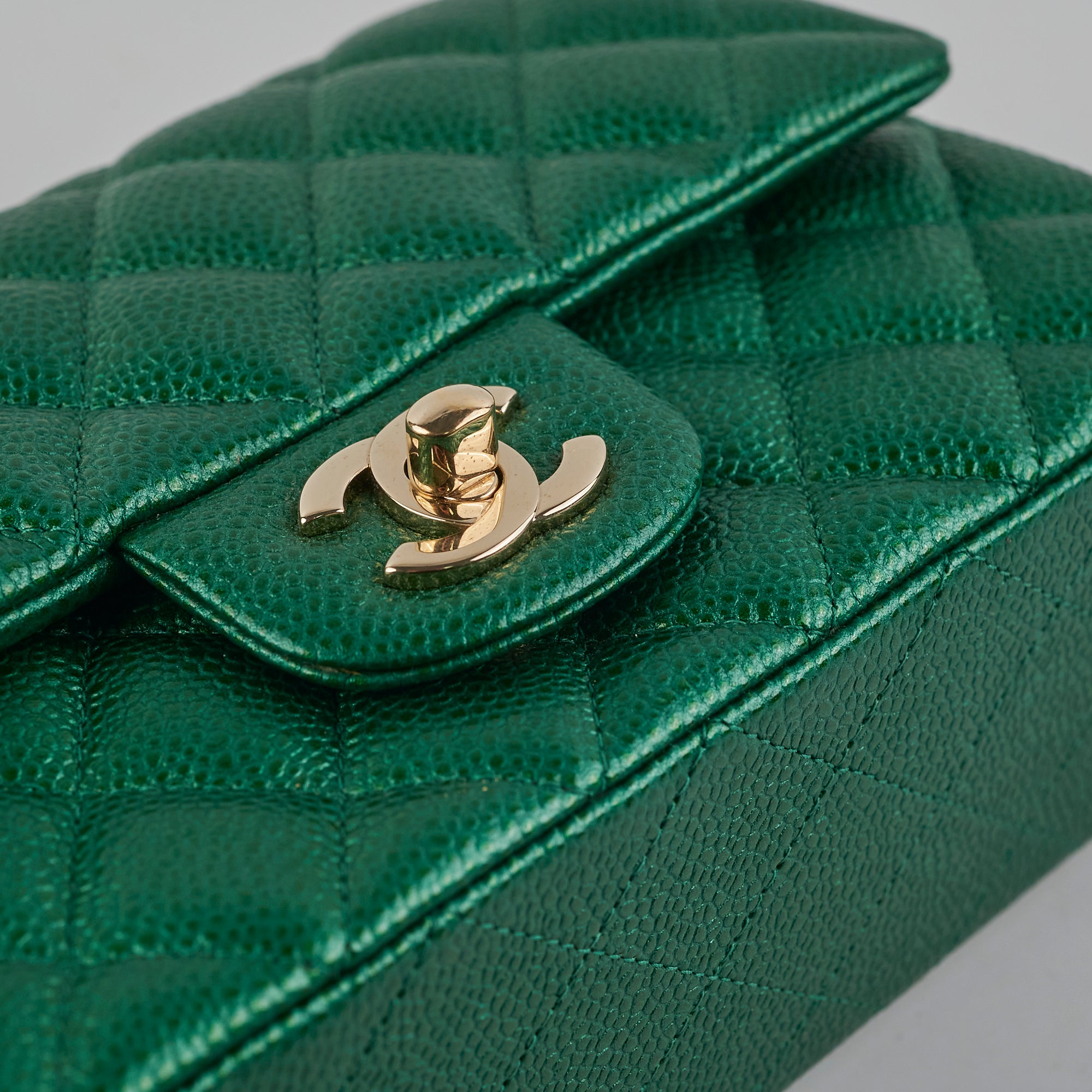 Chanel Caviar Leather Mini Rectangular Flap Bag in Emerald Green - 18S Collection | Luxury Crossbody Purse for Women, Perfect for Parties & Evening Events