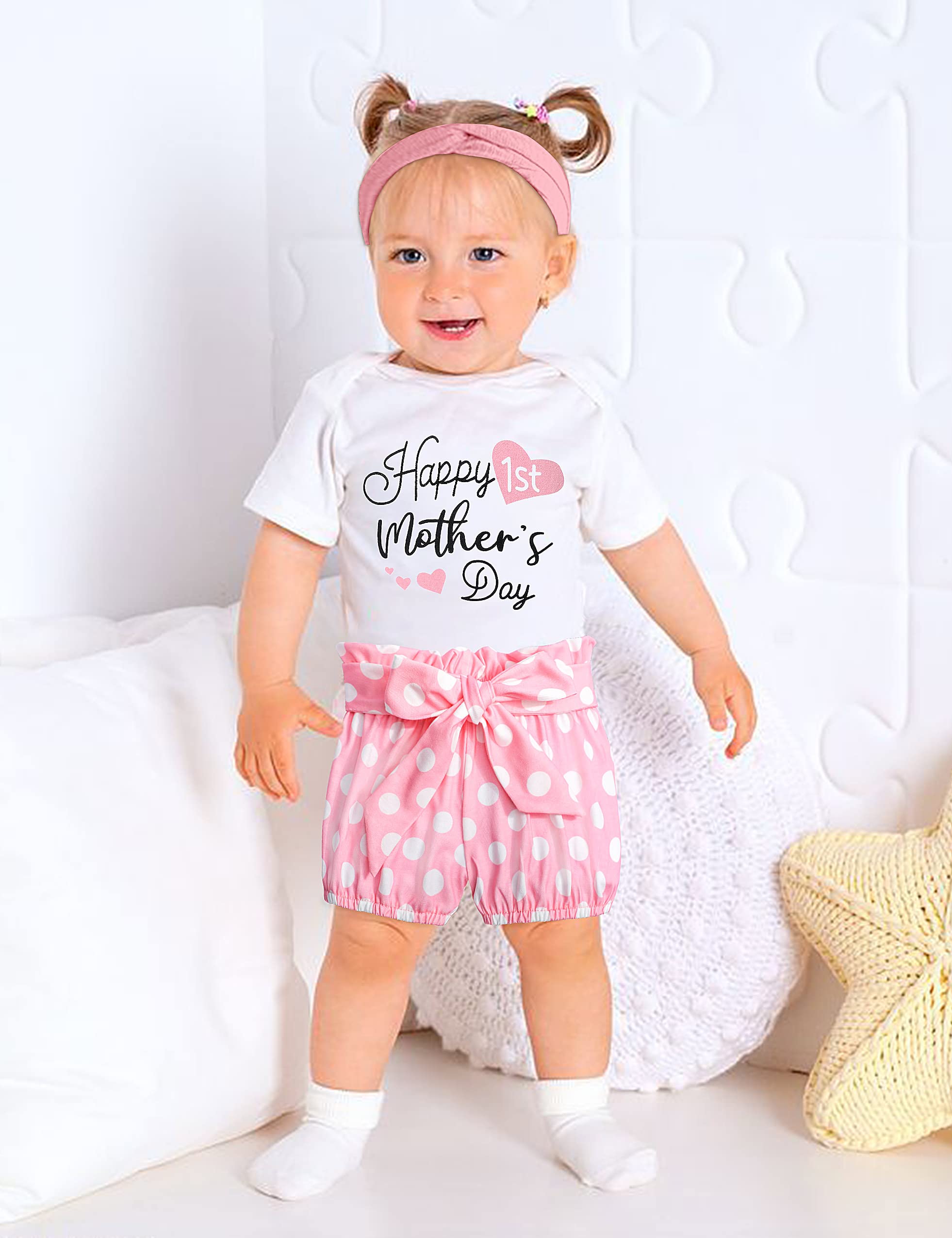 Von Kilizo Baby Girl Outfit - Newborn Short Sleeve Romper with Headband | Summer Baby Clothes Set for Photoshoots, Parties & Mother's Day Gifts