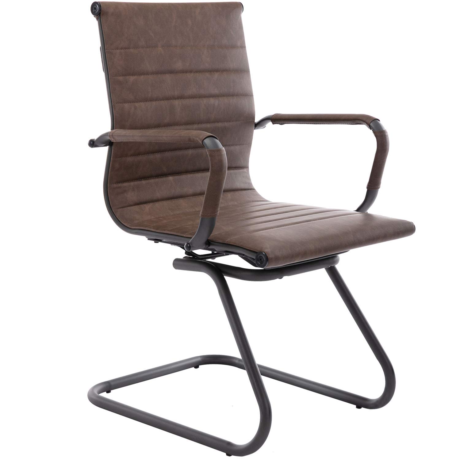 DM Furniture Heavy Duty Leather Reception Chairs - Ergonomic Conference Guest Chairs with Back Support for Office, Waiting Room & Lobby - Vintage Brown (1 Pack) - Perfect for Corporate Offices, Hotels & Professional Spaces