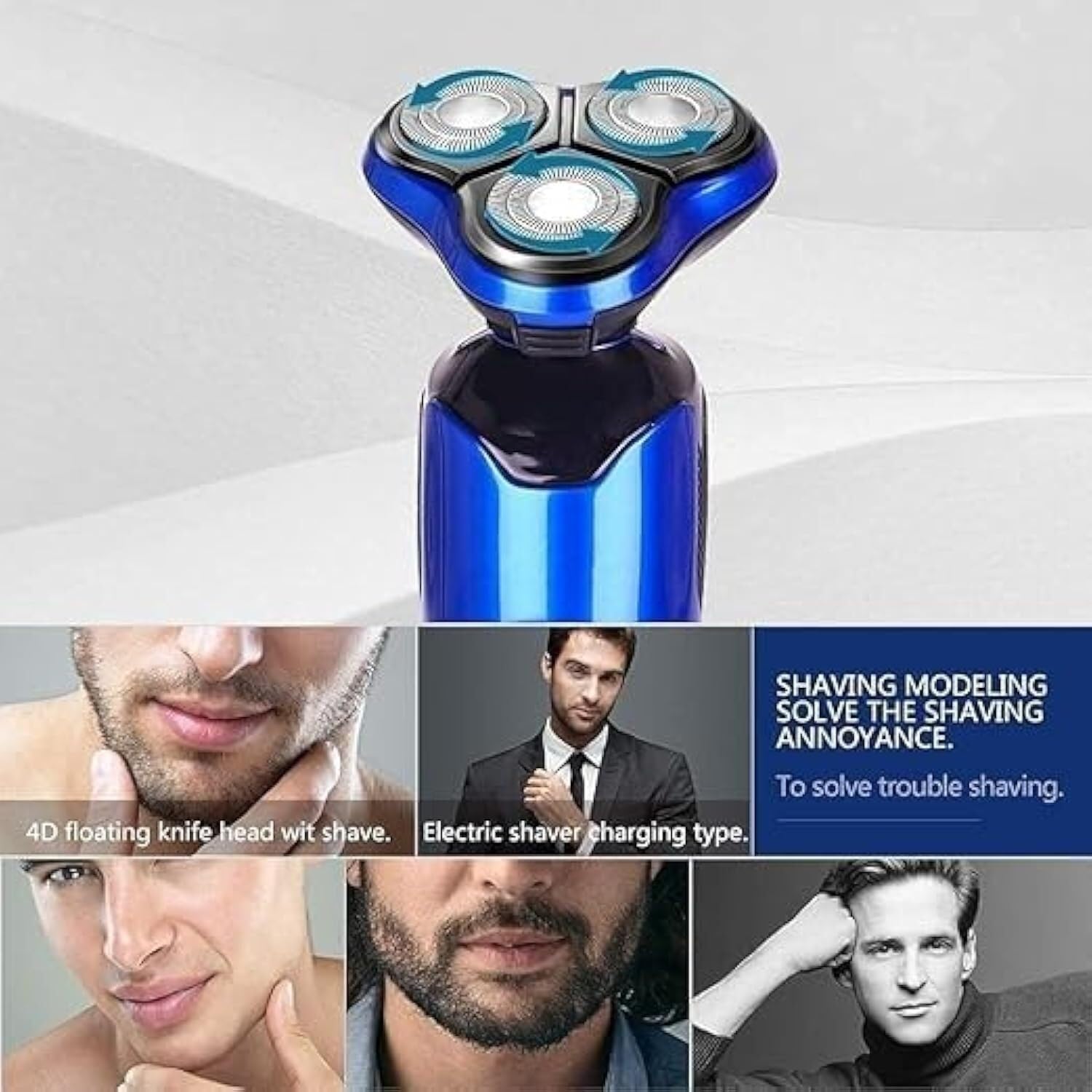 Electric Shaver for Men - Rechargeable 4-in-1 Rotary Beard Trimmer & Face Shaver with IPX6 Waterproof, Wet/Dry Use & USB Charging - Perfect for Travel, Gym & Daily Grooming