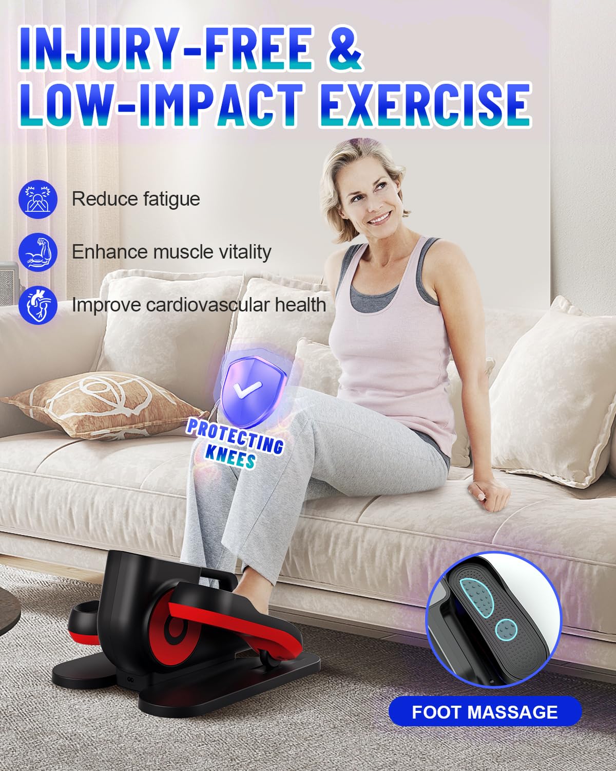Under Desk Elliptical Machine - Quiet Electric Pedal Exerciser with Remote Control & 10 Speed Levels, Portable Mini Elliptical for Seniors & Office Workers - Perfect for Home, Office & Physical Therapy Use