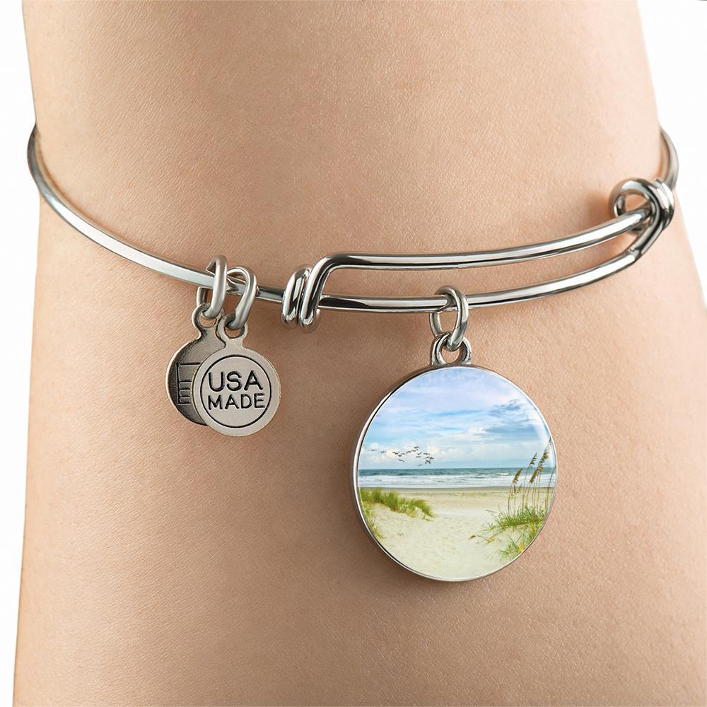 Handmade Beach Painting Bangle Bracelet - Ocean Wave Design Adjustable Women's Jewelry for Summer Vacation, Boho Festival & Beach Party Accessories