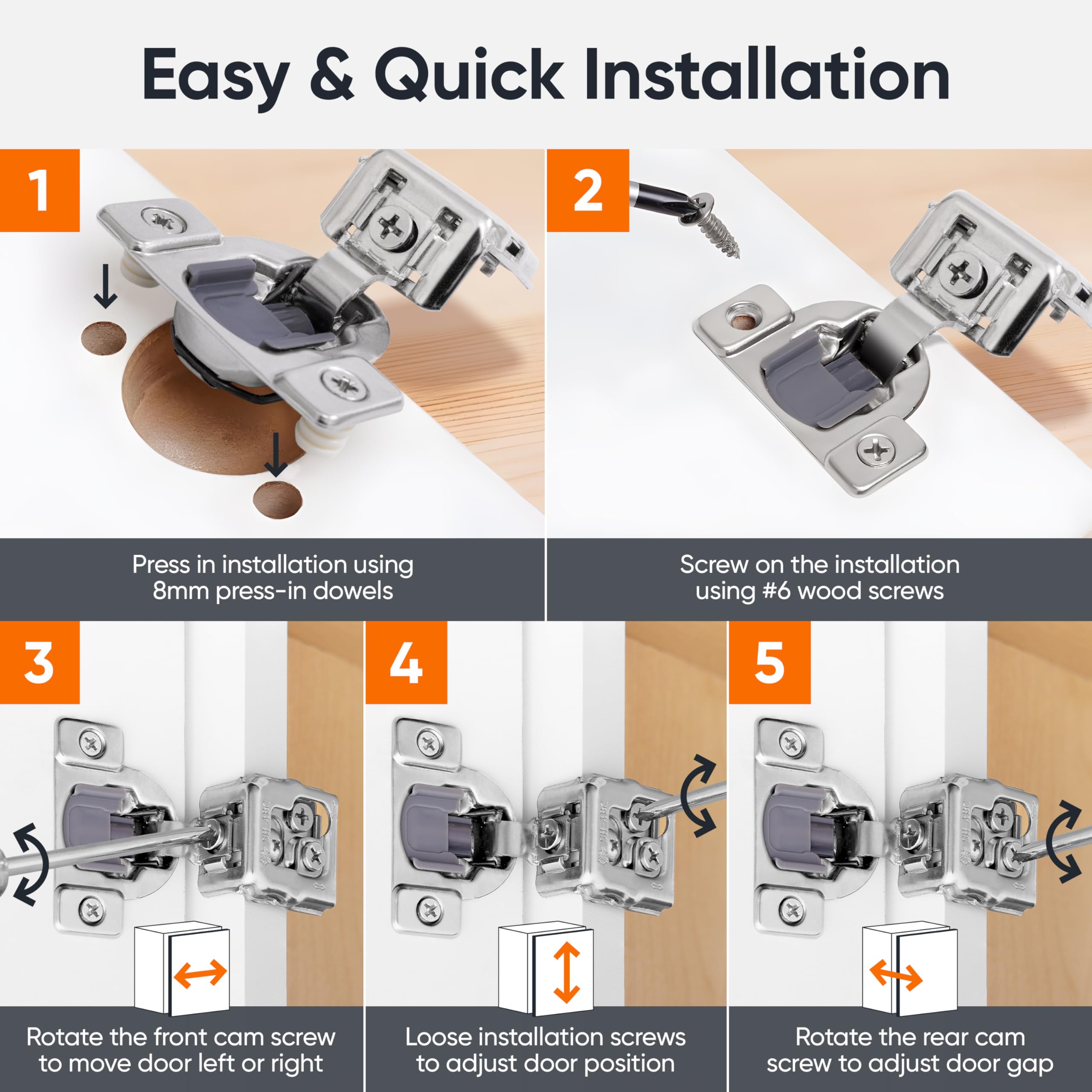 DecoBasics 6 Pack Soft Close Cabinet Hinges - Satin Nickel Finish, 1