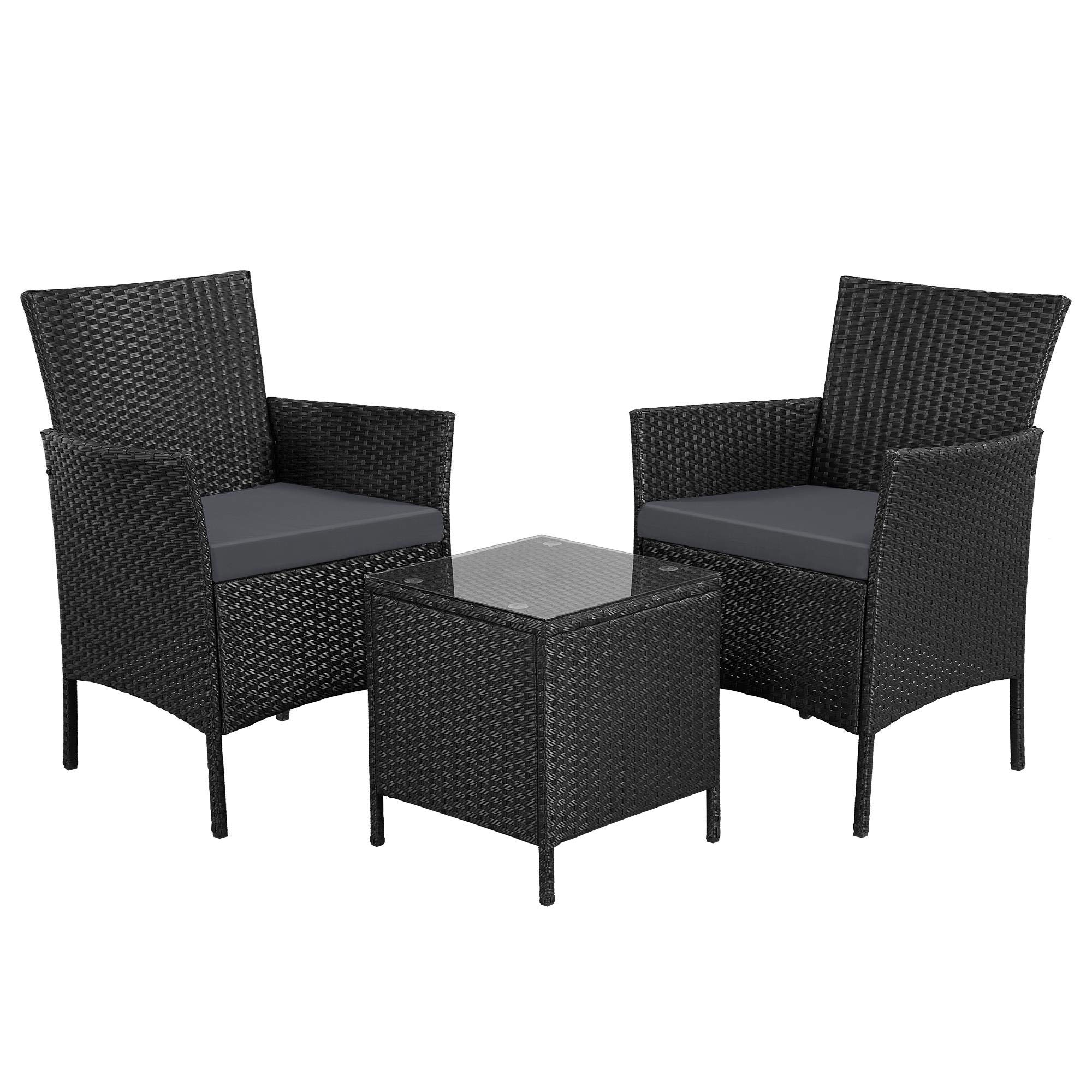 **Topeakmart 3-Piece Patio Set - Rattan Chairs & Coffee Table for Outdoor Garden, Porch, or Bistro - Durable & Stylish Patio Furniture for Relaxing & Entertaining**