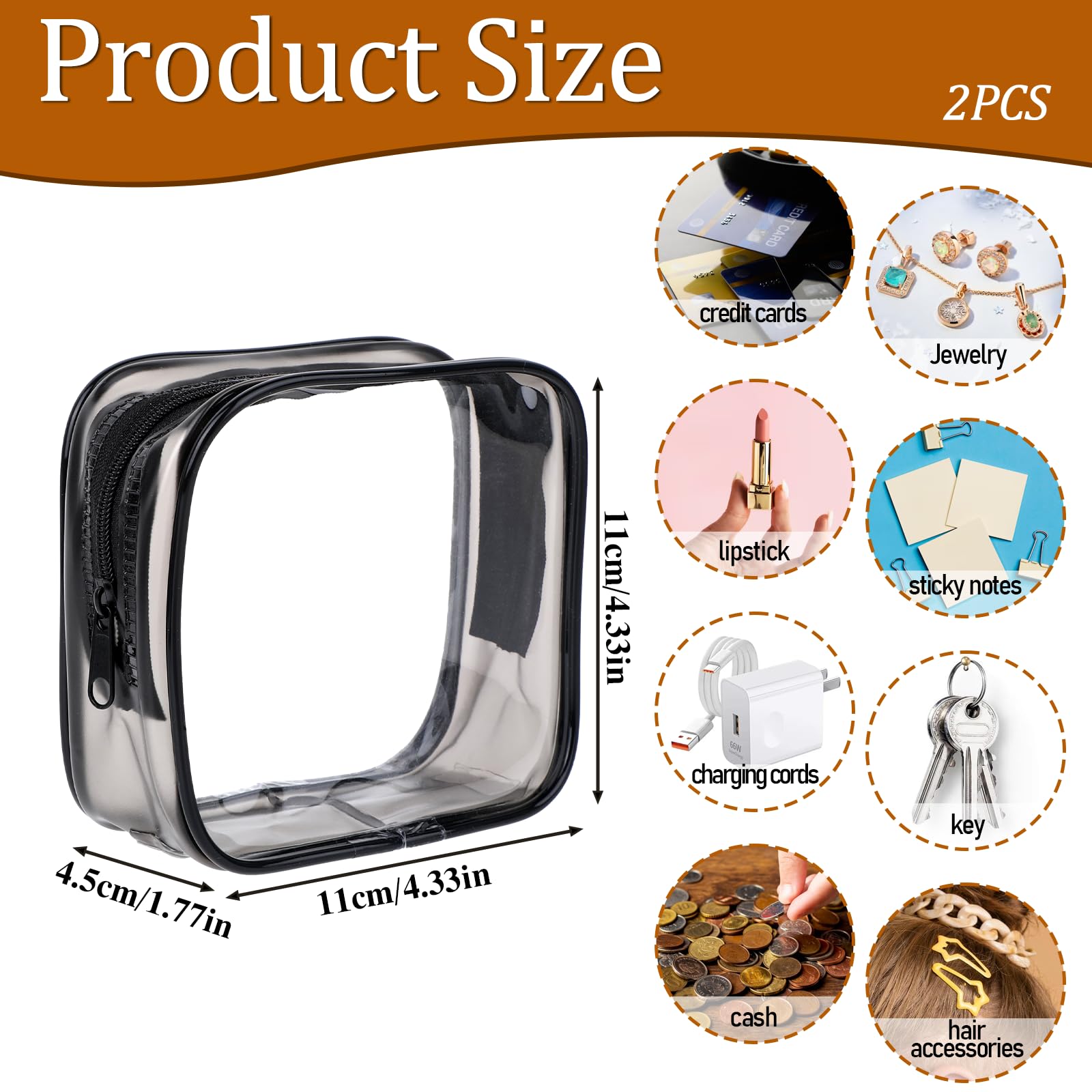 2-Pack Clear Small Makeup Bags with Zipper - Mini Plastic Cosmetic Pouch for Travel, Pencase & Organization - Perfect for Toiletry, Jewelry & School Supplies Storage