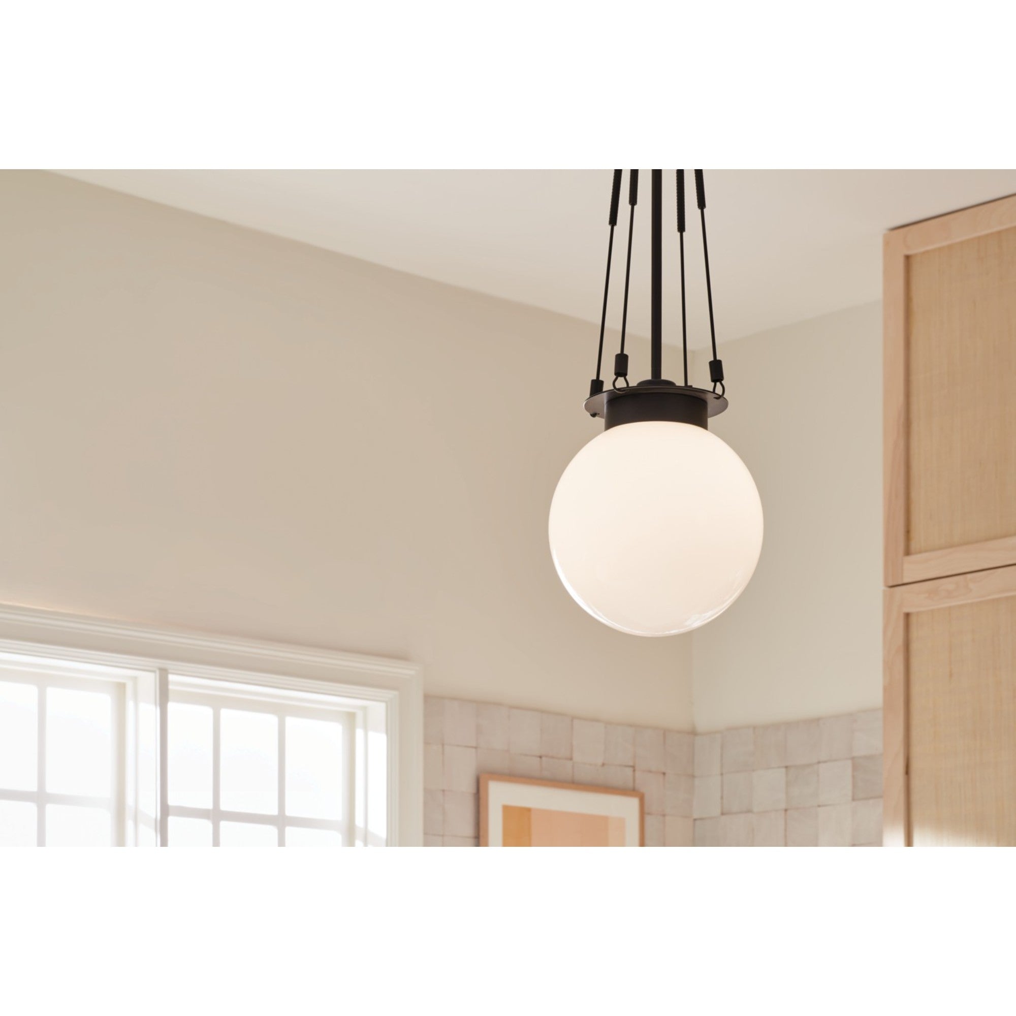 Albers 33 1-Light Black Globe Pendant Light with Opal Glass - Modern Ceiling Lighting for Kitchen, Dining Room & Bedroom