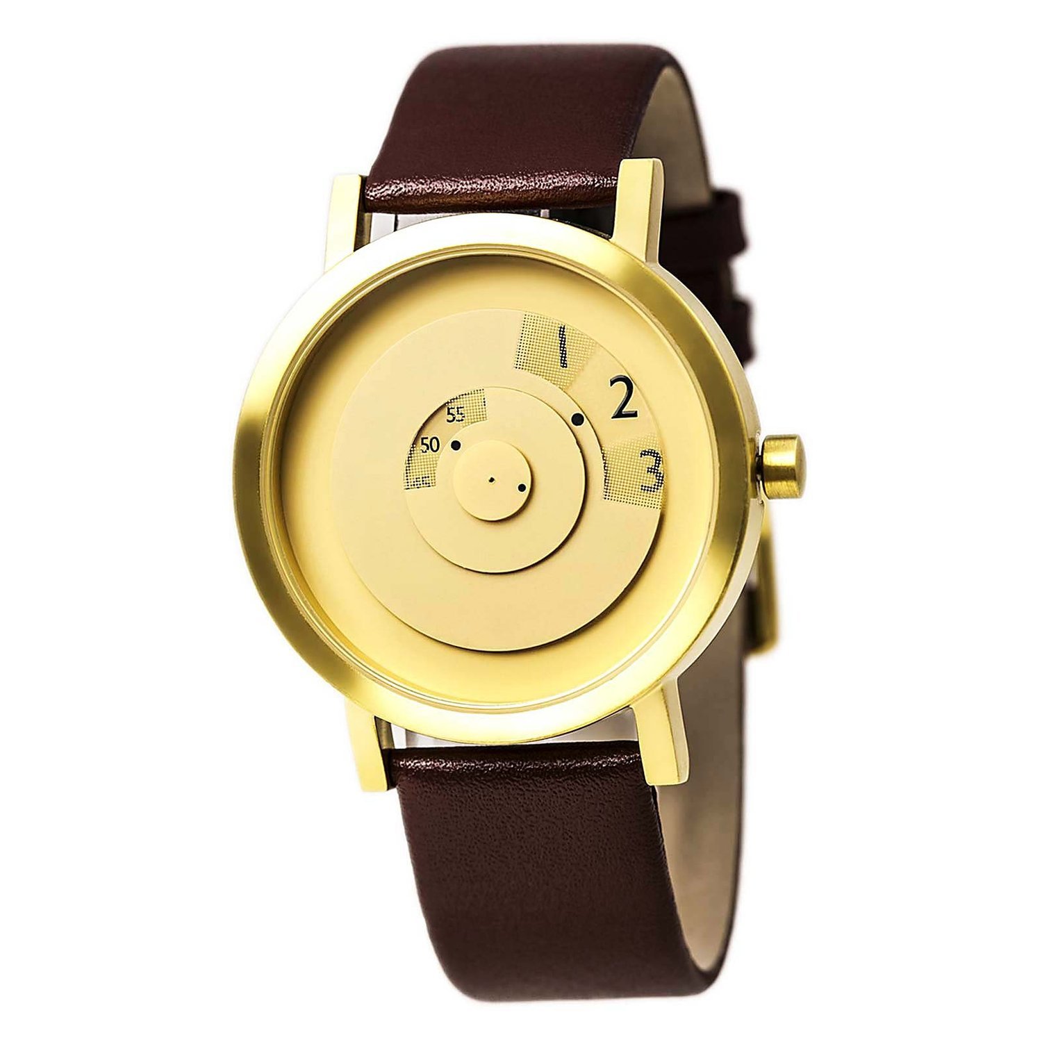 Men's Reveal Classic Gold Tone Watch with Brown Leather Strap - Water Resistant Dress Watch for Business, Office & Formal Occasions
