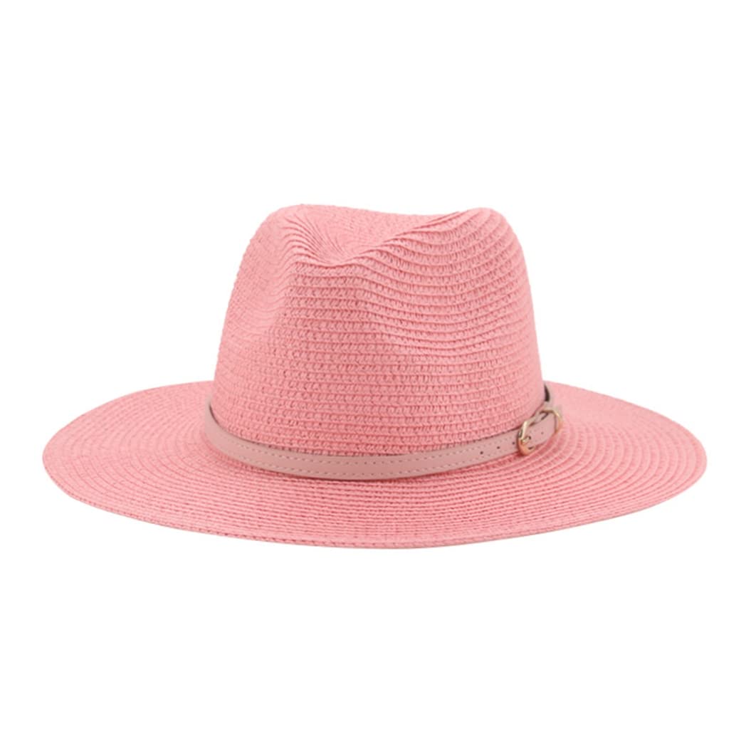 Stylish Women's Wide Brim Straw Bucket Hat - UPF Sun Protection Summer Beach Hat, Adjustable 6 7/8-7 3/8 Head Size - Perfect for Outdoor Activities, Vacations & Fashion Accessories (Pink)