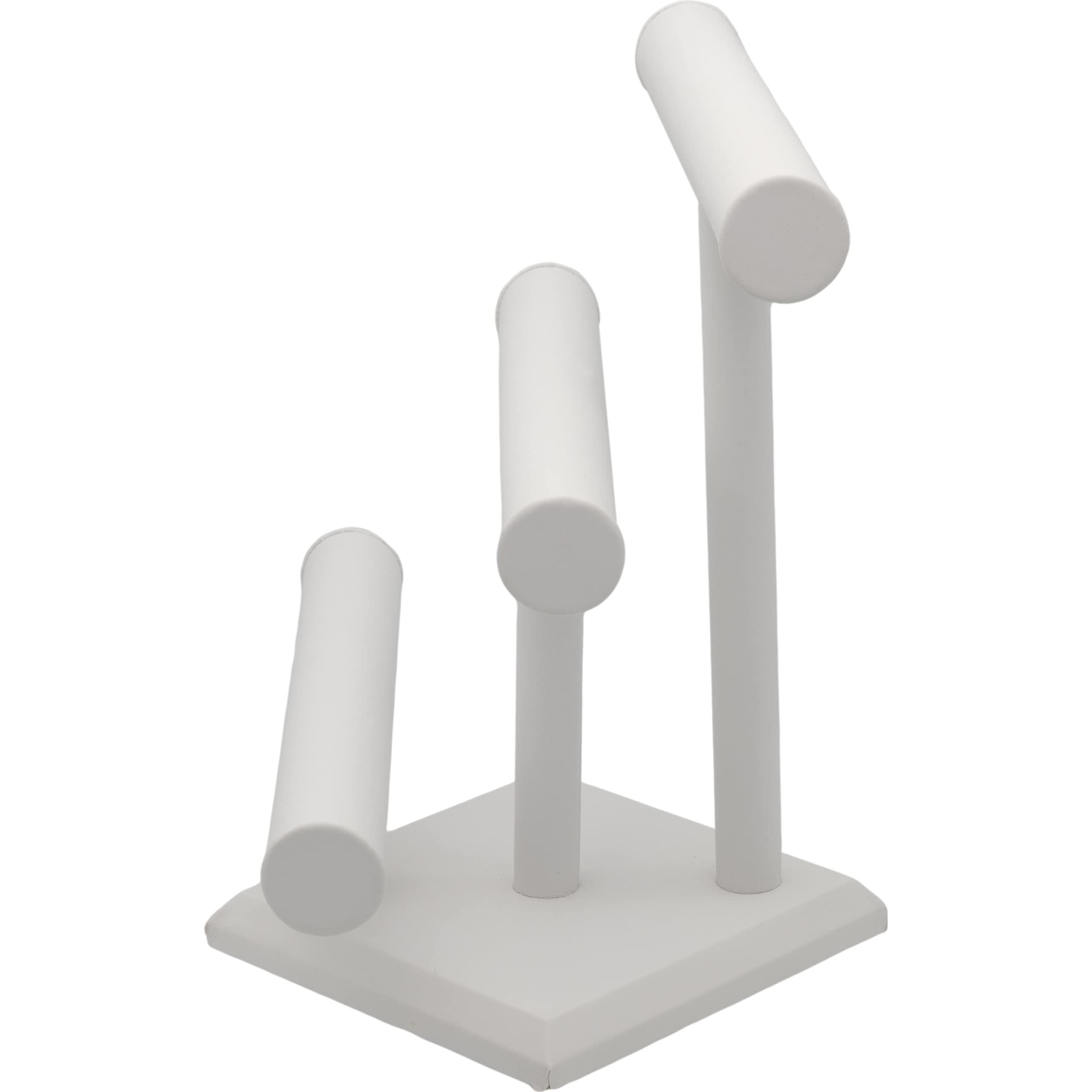 FindingKing 3-Tier White Leather Jewelry Display Stand - Elegant T-Bar Bracelet & Necklace Organizer for Boutique, Retail Store and Home Vanity Decor