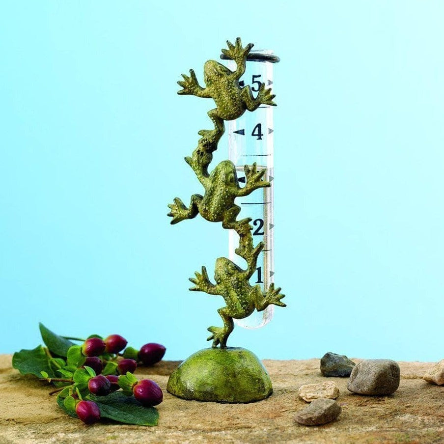 Vintage Cast Brass Frog Rain Gauge - Outdoor Garden Decor for Measuring Rainfall - Perfect for Backyard, Lawn & Patio Weather Monitoring
