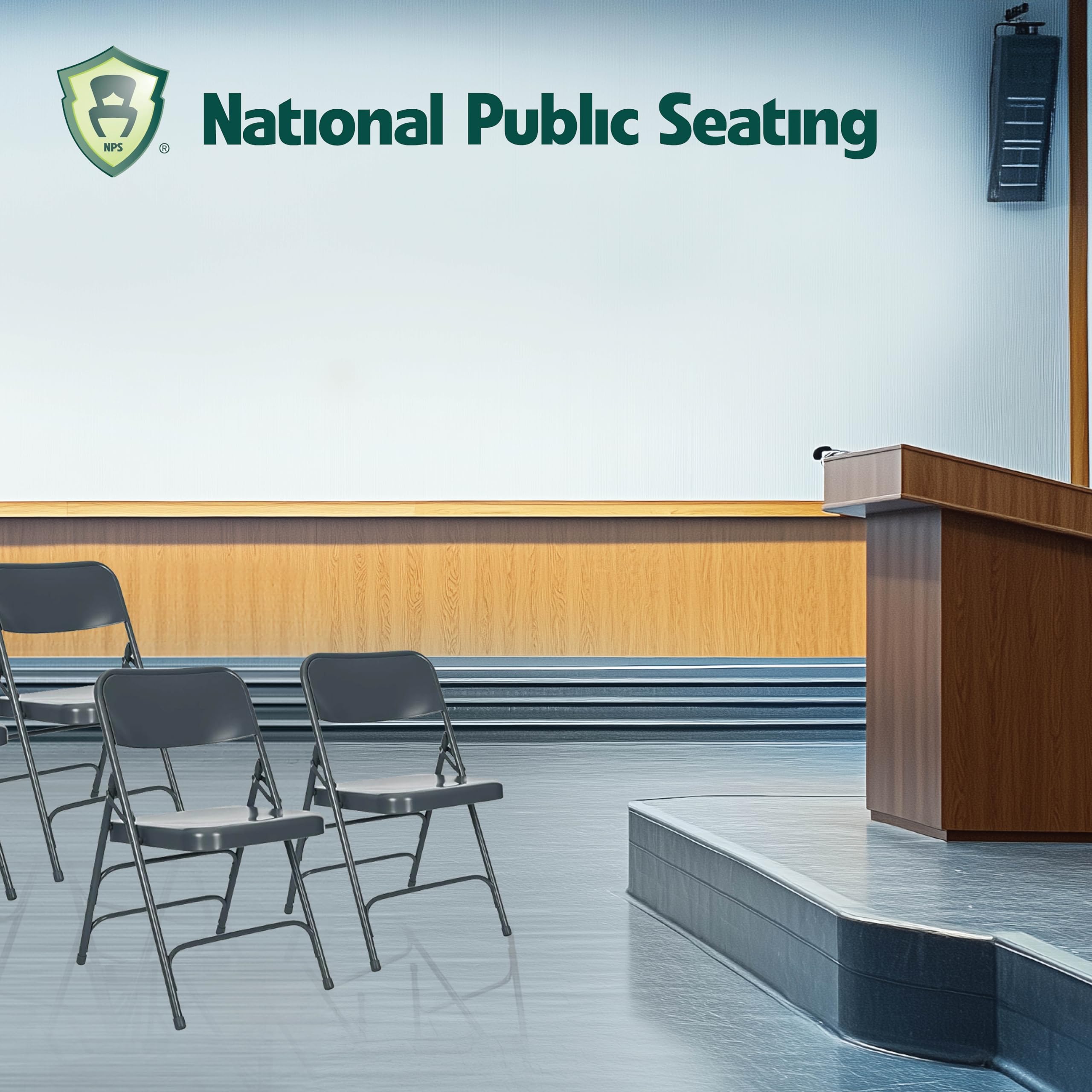 National Public Seating 300 Series Heavy-Duty Steel Folding Chairs - Set of 4 Premium Portable Foldable Chairs for Indoor & Outdoor Use - Comfortable, Durable Institutional-Grade Blue Chairs - Perfect for Events, Camping, Picnics & Home Use