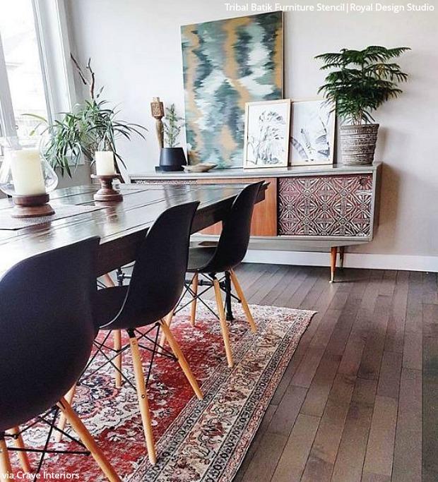 Tribal Batik Furniture Stencil - Handmade Wooden Stencils for DIY Furniture Painting & Home Decor | Perfect for Cabinets, Tables, and Wall Art Projects
