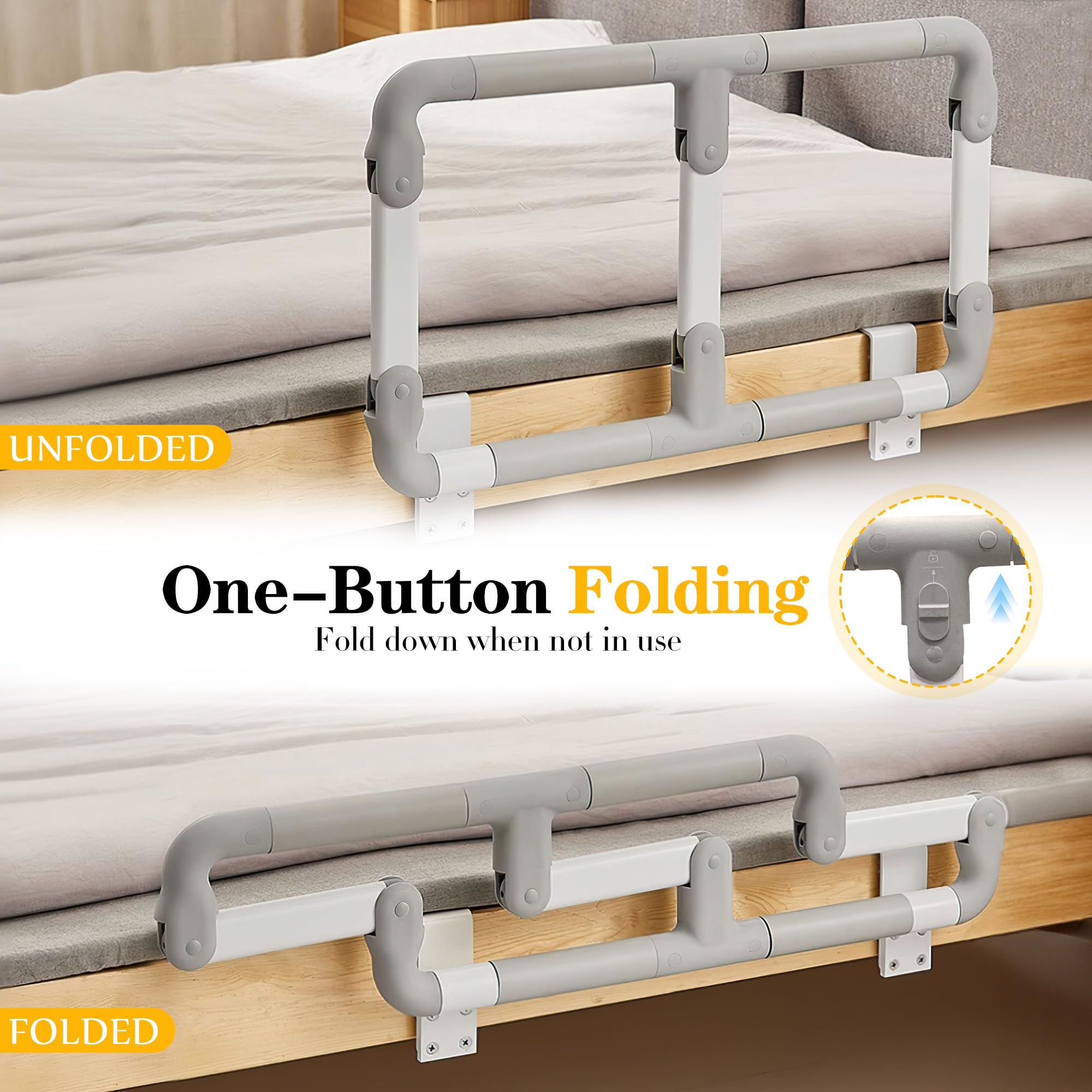 Adjustable Folding Bed Rails for Elderly & Seniors - Safety Assist Rail with Height Adjustment for Easy Bed Entry/Exit - Universal Fit for King, Queen, Full & Twin Size Beds - Ideal for Home Care, Hospitals & Mobility Assistance