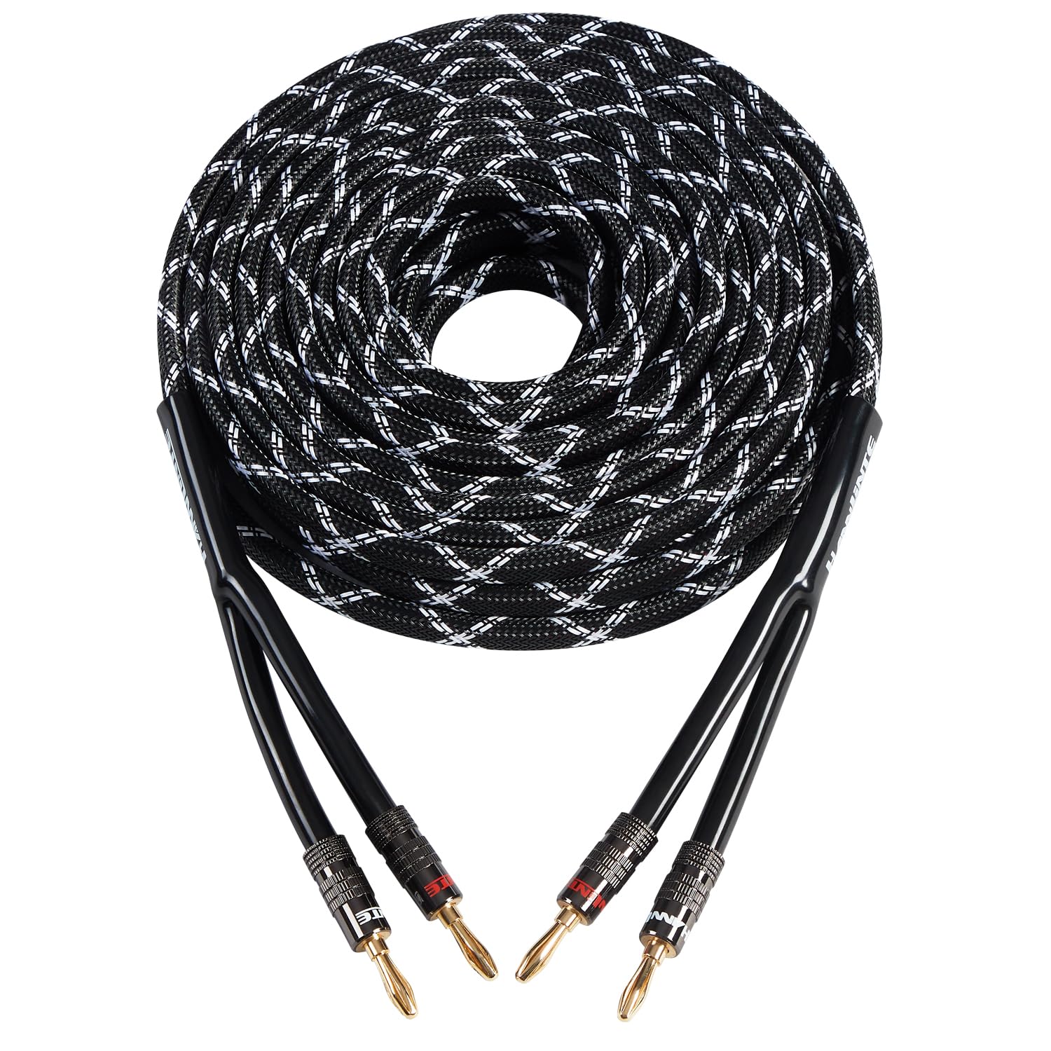 12AWG Premium Speaker Cable 10 Feet - Heavy Duty Braided Oxygen-Free Copper Wire with Gold Plated Banana Plugs, CL2 Rated for In-Wall Use - Perfect for Home Theater Systems, Professional Audio Setups and Studio Installations (Black, 1 Pack)