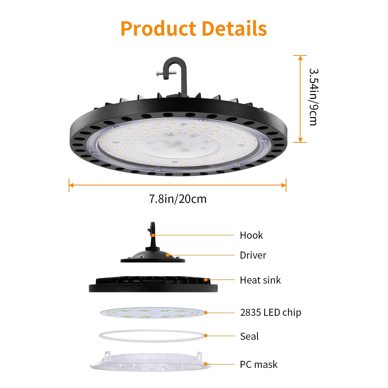 4-Pack 100W 110V UFO High Bay LED Lights - 10,000LM 5000K Daylight, IP66 Waterproof Commercial Lighting for Warehouse, Shop, Garage & Industrial Spaces | Energy-Efficient LED Bay Fixture with No Plug