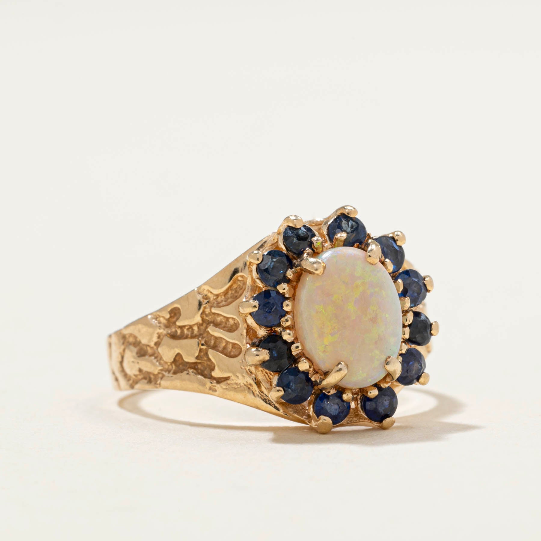 Opal & Synthetic Sapphire Petal Ring - 1.12 Carat Total Weight (CTW) - Size 6.5 - Elegant Women's Jewelry for Weddings, Anniversaries & Special Occasions