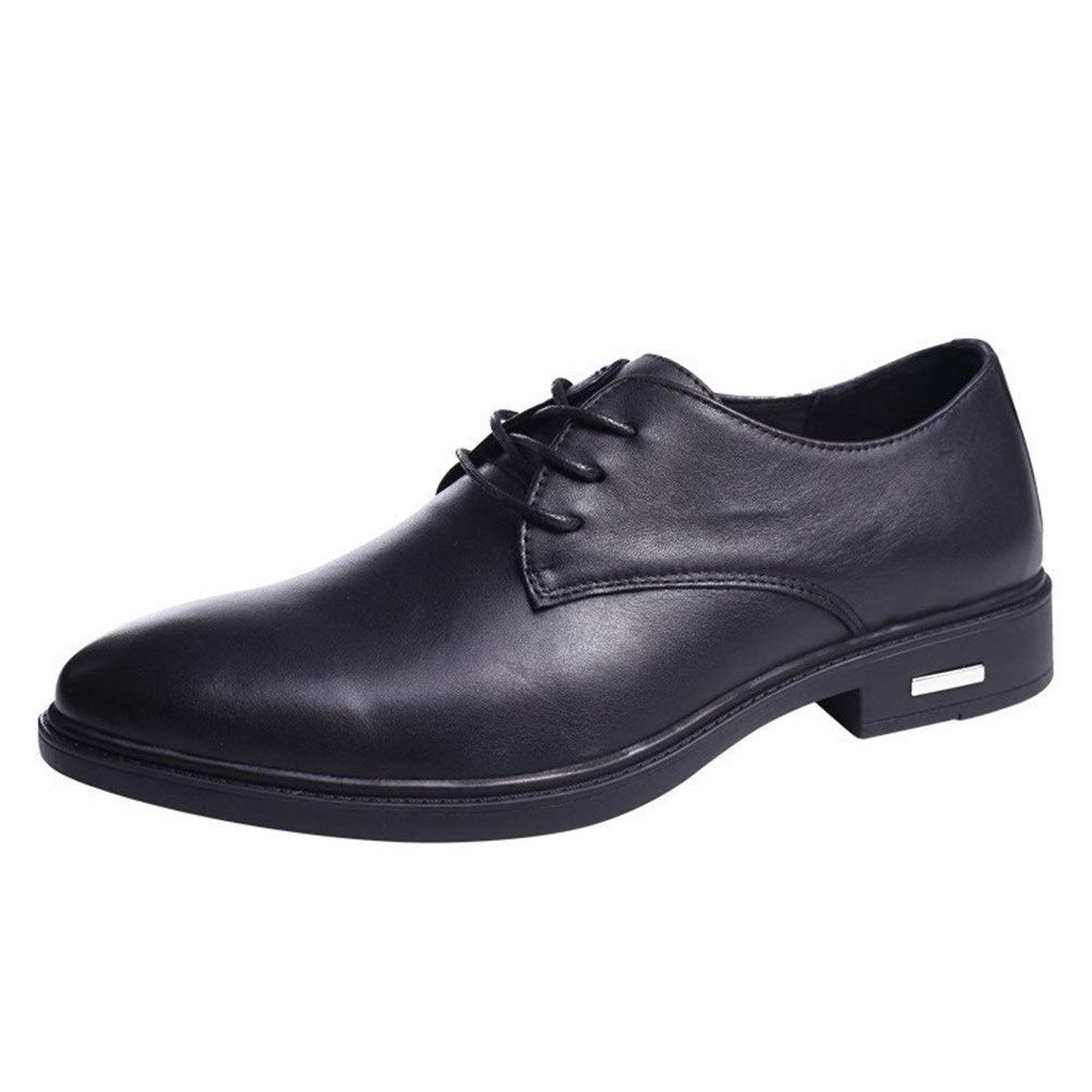 Men's Leather Dress Shoes - Formal Oxford Lace Up Derby Shoes for Business & Office - Round Toe Cowhide Leather, Rubber Sole, Non-Slip Block Heel - Perfect for Weddings, Meetings & Professional Occasions