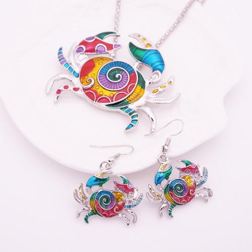 Vibrant Crab Jewelry Set - Cute Crab Necklace & Earrings for Women - Perfect for Beach Vacations, Summer Outfits & Sea-Themed Parties