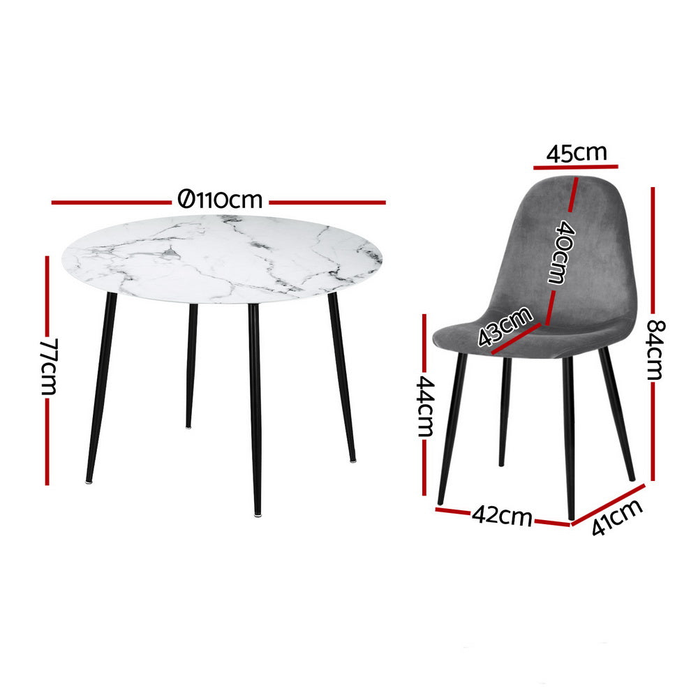 Artiss 5-Piece Dining Table Set with 4 Chairs - Modern Marble Grey Kitchen Table for Small Spaces | Perfect for Breakfast Nook, Apartment Dining, and Small Family Meals