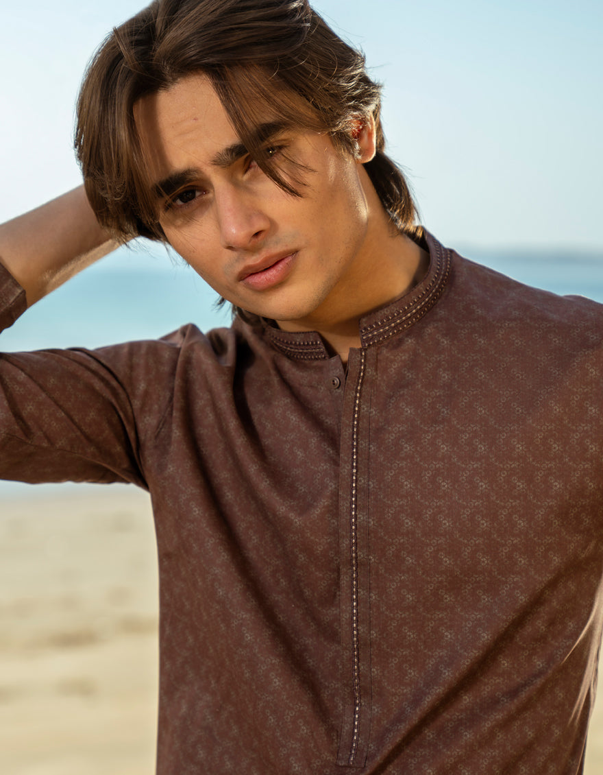 Premium Cotton Brown Kurta for Men by J. Junaid Jamshed - Comfortable Traditional Pakistani Attire for Eid, Weddings & Casual Wear