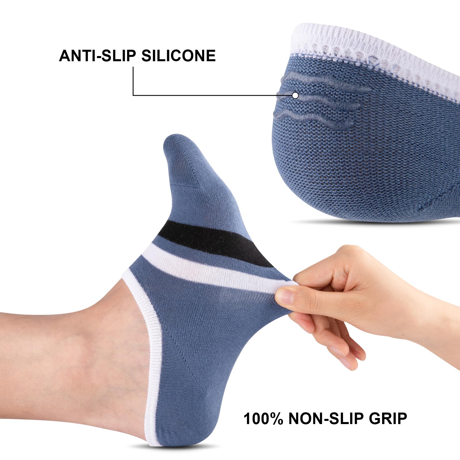 Eallco Men's No Show Socks - 8 Pairs Low Cut Invisible Cotton Socks with Non-Slip Grip for Sneakers, Loafers & Casual Shoes - Breathable Thin Socks for Everyday Wear, Workouts & Travel