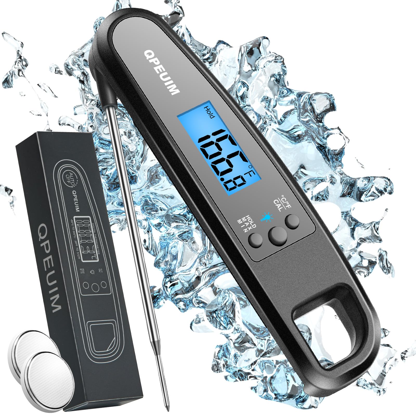 QPEUIM Digital Meat Thermometer - Instant Read Kitchen Thermometer for Cooking, BBQ, Grilling, Smoking & Candy Making with Backlight & Magnet - Perfect for Oil Deep Frying, Roasts, Baking & Outdoor Grilling