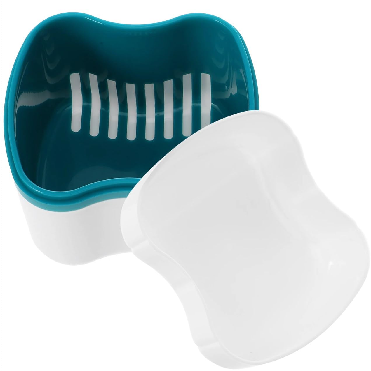 Denture Storage Box with Removable Strainer - Green | Denture Case for Braces, False Teeth & Dental Appliances | Travel & Home Use
