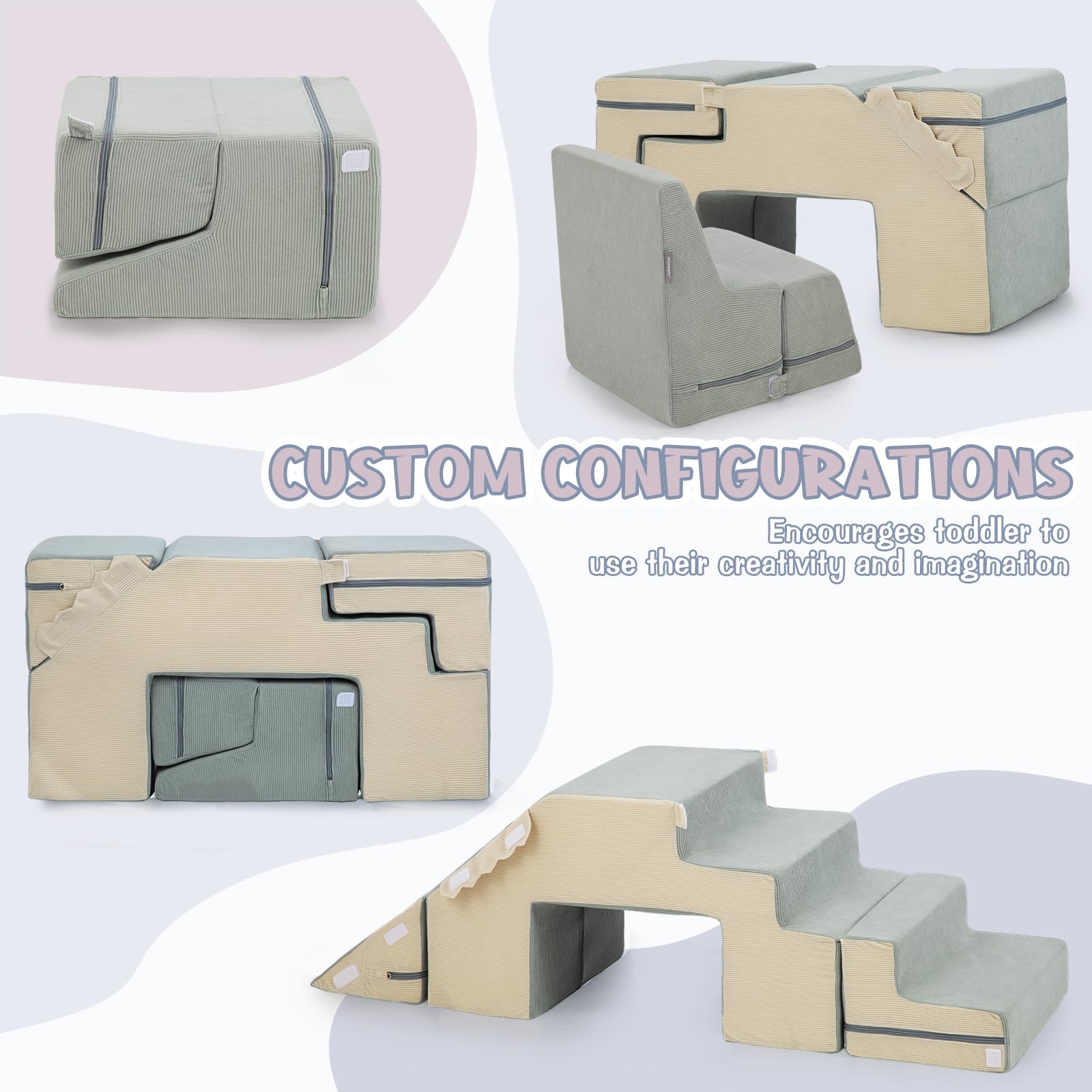 Asweets 4-in-1 Foam Climbing Blocks for Toddlers | Soft Indoor Play Climbing Toys for Kids | Safe Crawl & Climb Activity Set for Creativity & Imagination (Corduroy-Blue-Khaki) | Perfect for Nursery, Playroom & Daycare Developmental Play