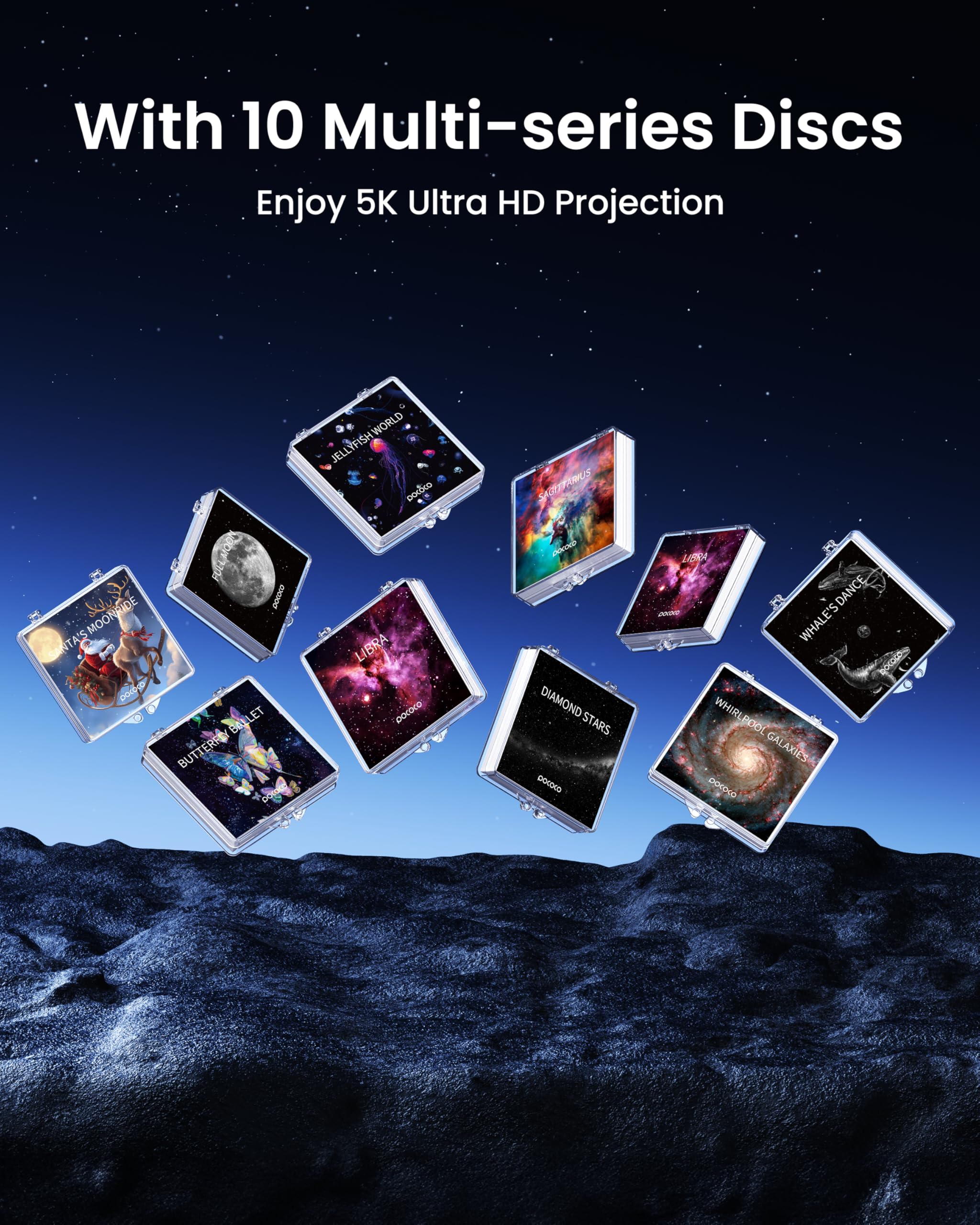 POCOCO Galaxy Star Projector with 10 Nebula Discs & Bluetooth Speaker - 360° Starry Night Light for Bedroom, Nursery, Party Decor | Perfect Gift for Valentine's Day, Christmas, Birthday | Create Relaxing Sleep Aid & Romantic Atmosphere