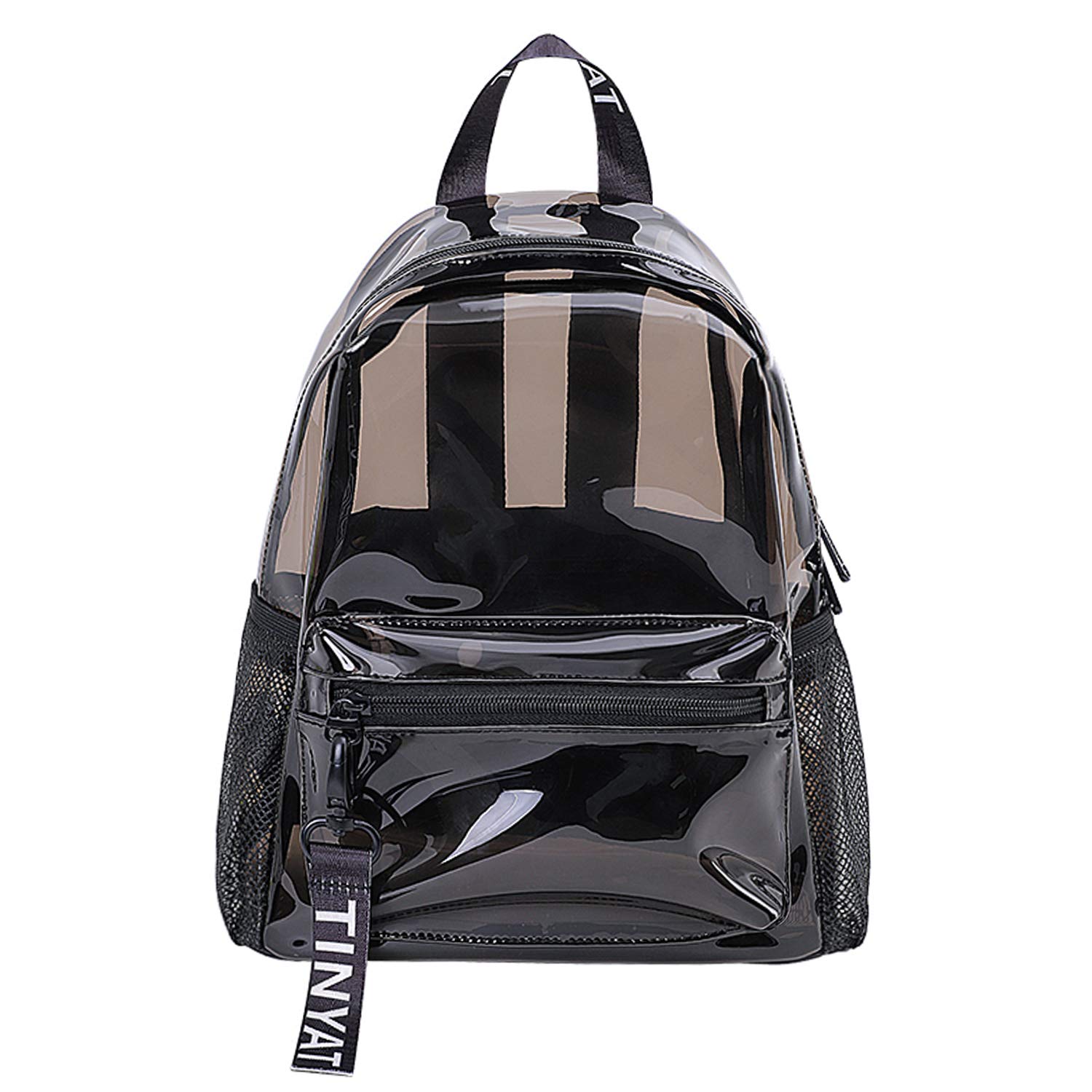 TINYAT Small Clear Backpack for Women - See Through Transparent Purse for Work, Gym, Concerts & Travel | Cute PVC School Bag for Stadium Events, Airport Security & Daily Use