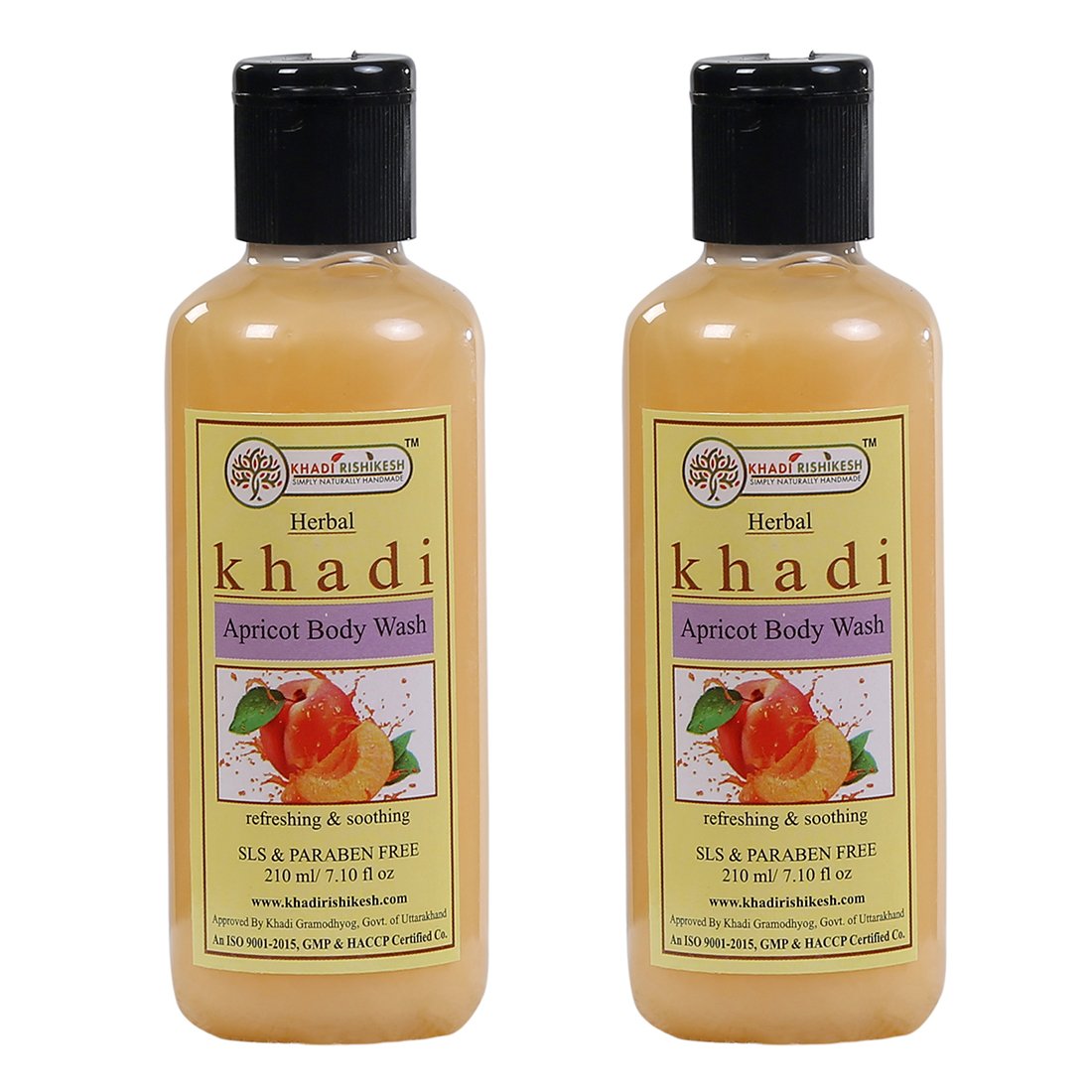 Khadi Rishikesh Herbal Apricot Body Wash Combo Set - 2 x 210ml (420ml Total) | Natural & Organic Body Cleanser for Soft Skin | Perfect for Daily Shower & Spa Relaxation