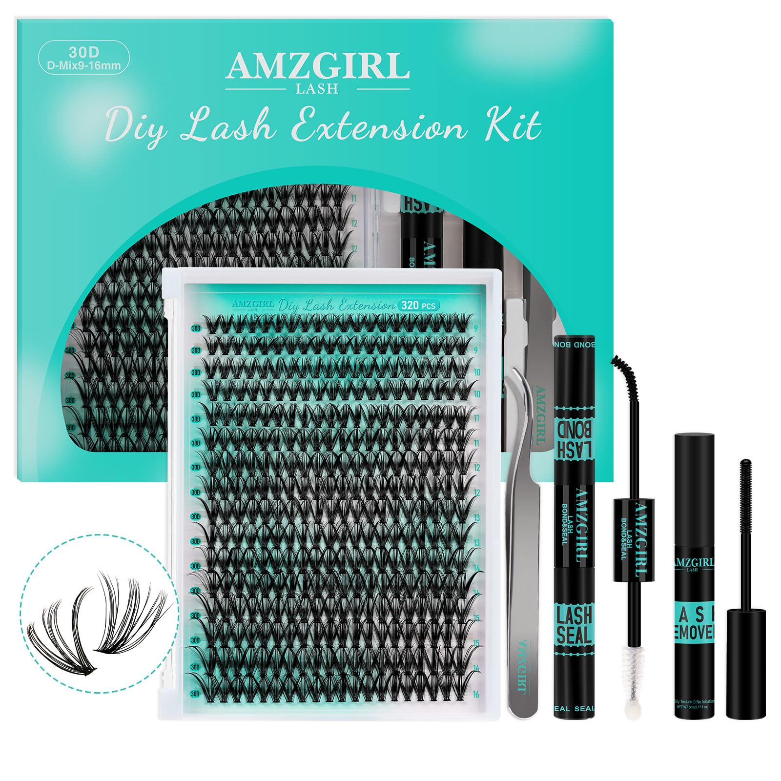 Professional DIY 320Pcs Lash Extension Kit - Individual Eyelash Clusters with Bond, Seal & Remover - 30D, D-Mix 9-16mm for Home & Salon Use - Perfect for Bridal, Party & Special Occasion Makeup