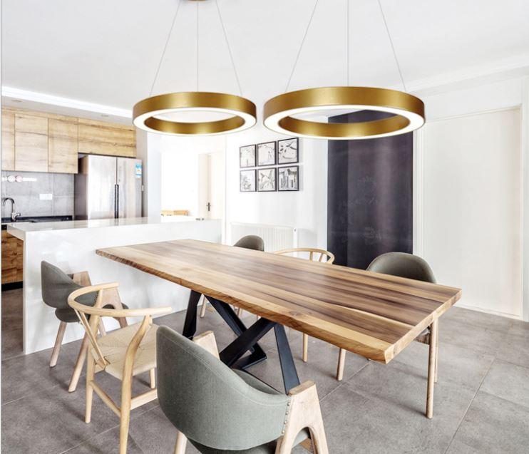 Modern LED Gold Round Pendant Light Fixture - Elegant Ceiling Lighting for Dining Room, Kitchen Island & Bedroom Decor