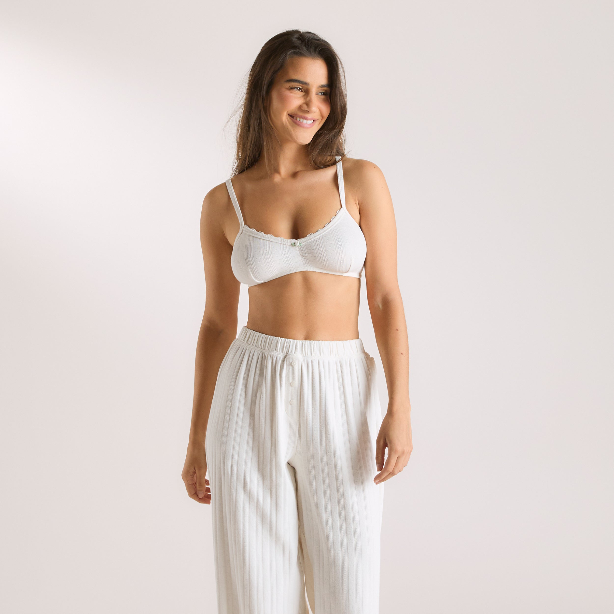 Lace Pointelle Bralette in Cream - Comfortable Wireless Bra for Women | Perfect for Yoga, Lounge & Everyday Wear