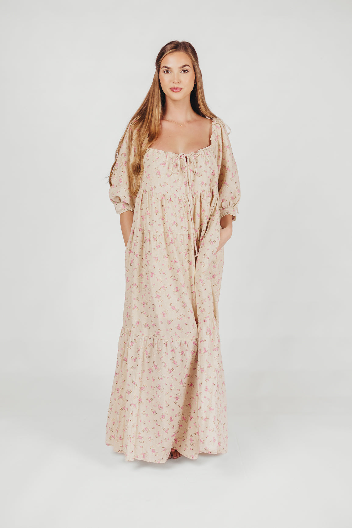 100% Cotton Maxi Dress for Women - Floral Print in Pink & Brown | Boho Summer Dress for Beach, Vacation & Casual Wear