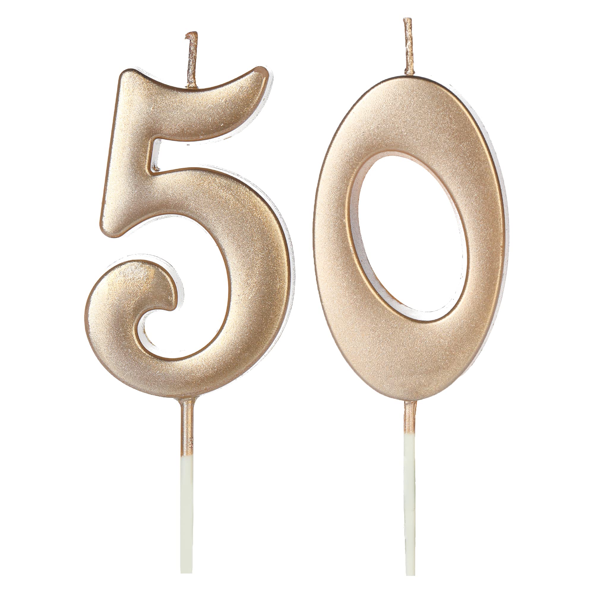 Champagne Gold 50th Birthday Candles for Cake - Set of 5 Glitter Number 50 Candles for Anniversary Party Decorations (Perfect for Women, Men & Kids Celebrations) - Ideal for Birthday Cakes, Anniversary Parties & Special Occasions