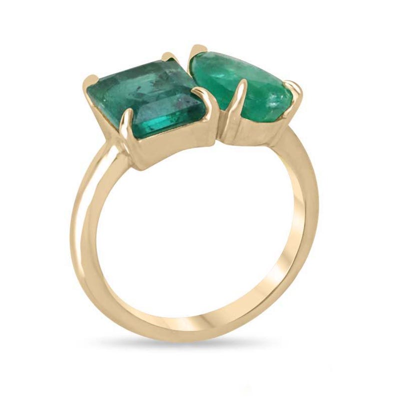 3.33tcw 14K Gold Emerald Pear Cut Two Stone Toi et Moi Ring for Women - Dainty Stackable Emerald Engagement Ring, Wedding Band, Anniversary Gift for Her