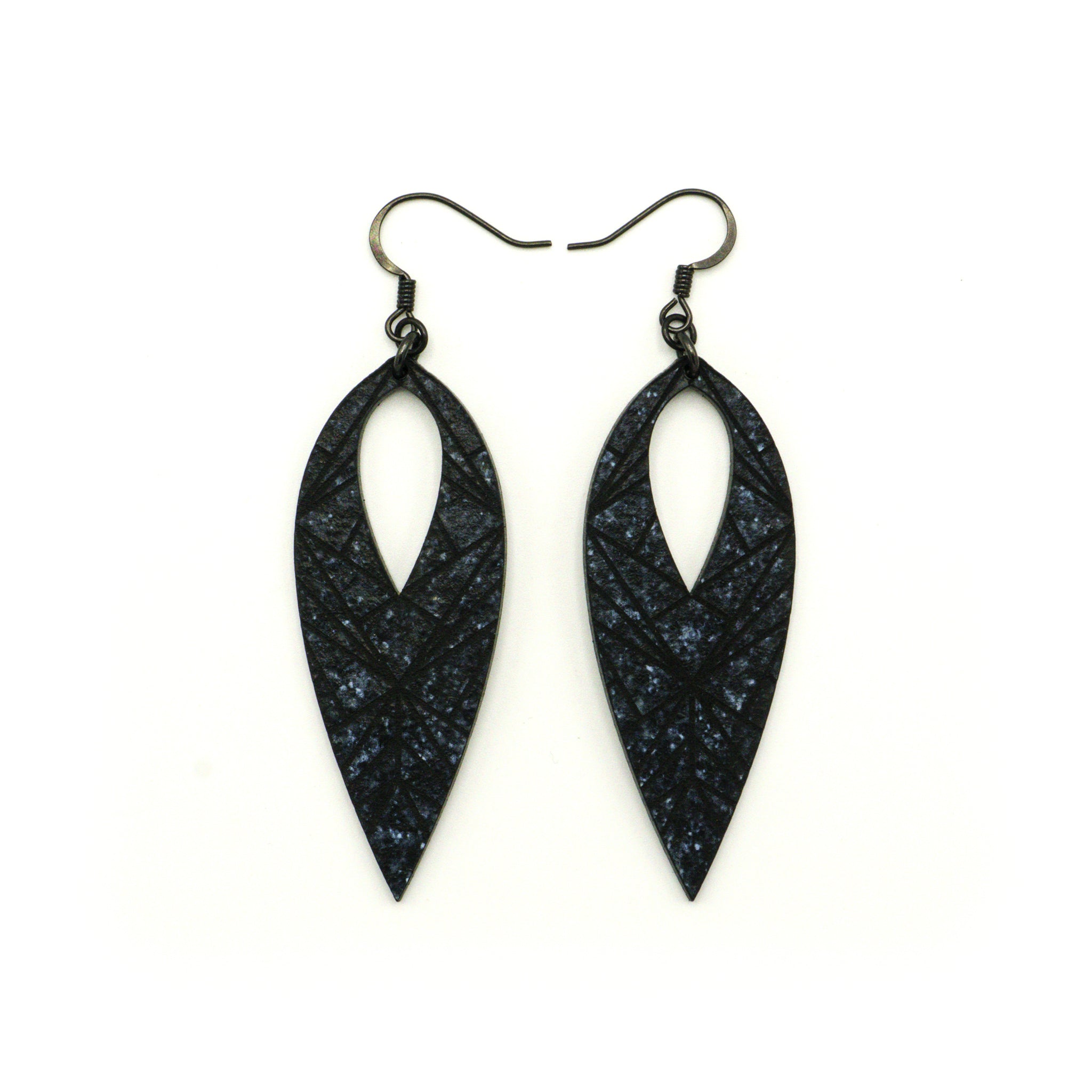 Nativas [05] Acrylic Earrings - Black Galaxy & Black | Stylish Handmade Earrings for Women, Perfect for Parties, Weddings & Everyday Wear