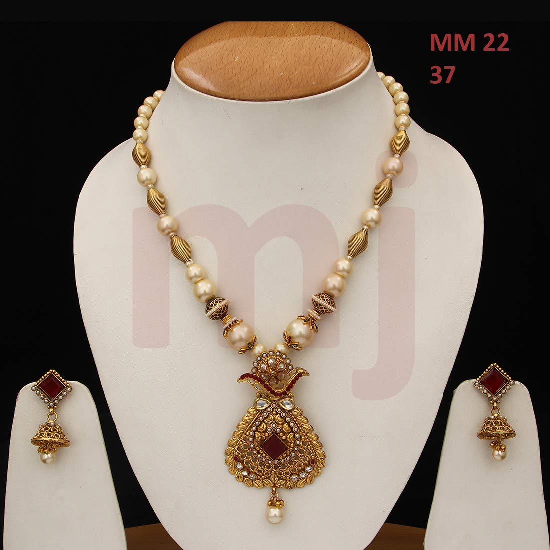 18K Gold Plated Handmade Beaded Wedding Necklace & Earrings Set - Traditional Bridal Jewelry for Women & Girls | Perfect for Weddings, Parties & Special Occasions