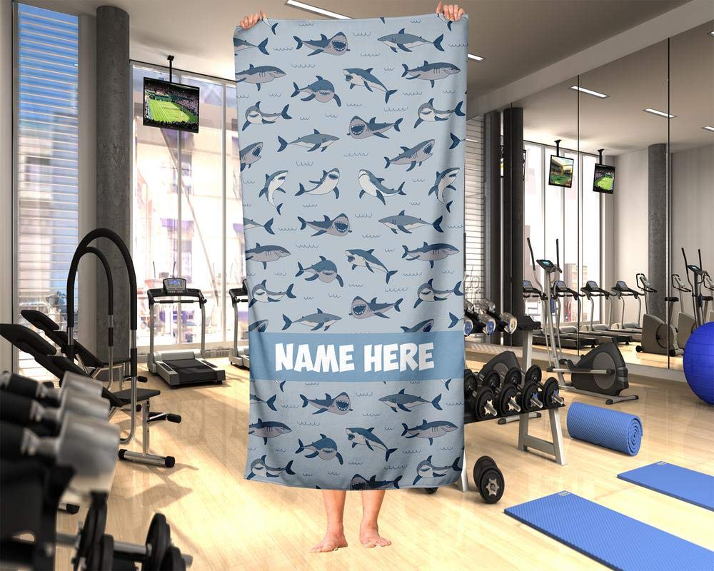 Custom Personalized Shark Pattern Towel for Kids & Adults - Soft Absorbent Travel, Beach, Pool & Bath Towel for Toddler, Baby, Boys & Girls | Perfect for Swimming, Vacation & Bath Time