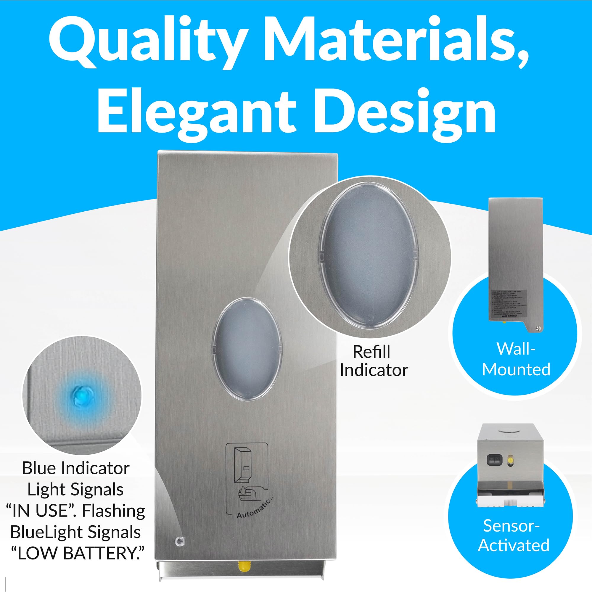 Bobrick B-2012 Automatic Touchless Soap Dispenser - 30oz Stainless Steel Wall Mount Hand Sanitizer for Restrooms, Kitchens & Public Spaces - Commercial Grade Hygienic Solution