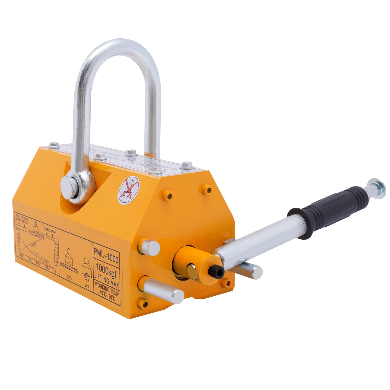 2200lb (1000kg) Heavy Duty Magnetic Lifter - Permanent Steel Lifting Magnet with Handle for Shop Crane & Hoist - Perfect for Metal Scrap Handling, Construction Sites & Industrial Material Lifting