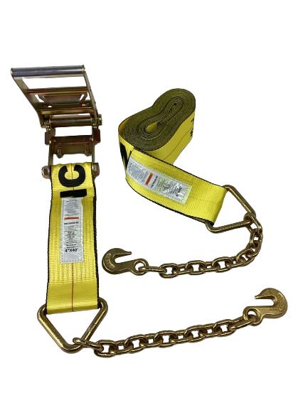 4-Pack 40' Heavy Duty Ratchet Straps with Chain - Secure Cargo, Trailers & Truck Loads - Ideal for Transport, Towing & Moving