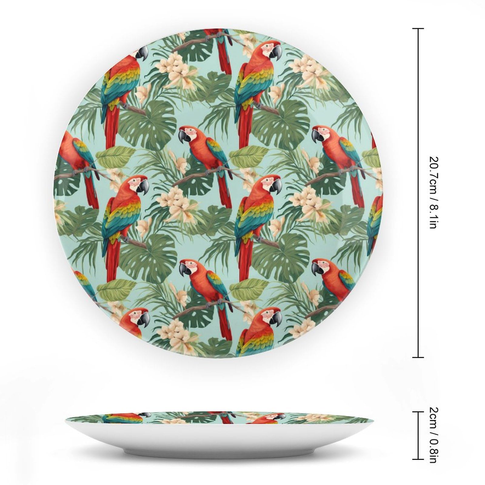 Vibrant Tropical Leaves & Parrot Ceramic Decorative Plates - Elegant Display & Dinner Plates with Stand for Kitchen, Dining Room & Home Decor | Perfect for Wall Art, Table Centerpieces & Gift Giving
