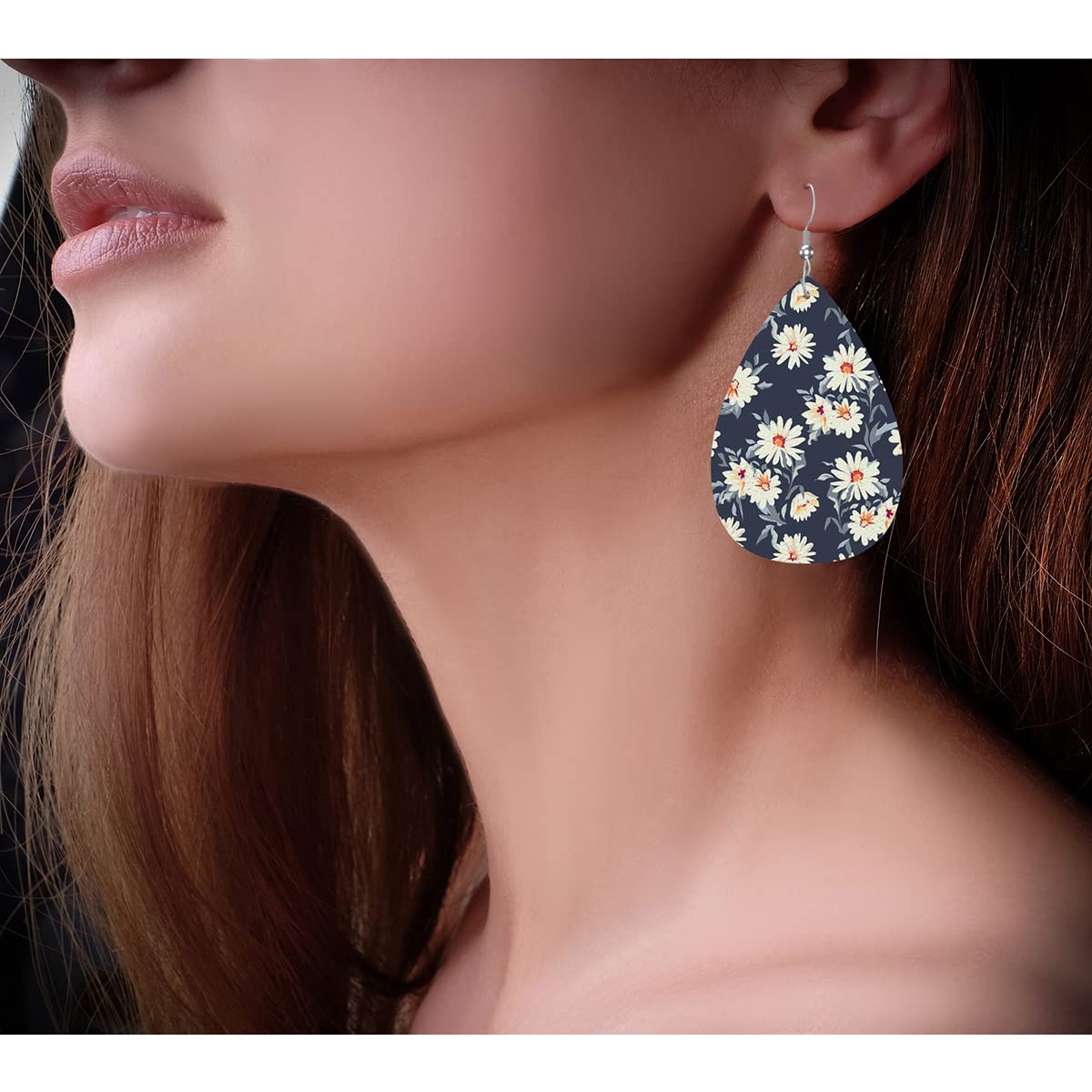 Zokola Drop Earrings - Daisy Floral Teardrop Earrings for Women, Lightweight Faux Leather Dangle Ear Pendants, Spring White Flower Meadow Design | Perfect for Spring Outfits, Weddings, and Everyday Wear