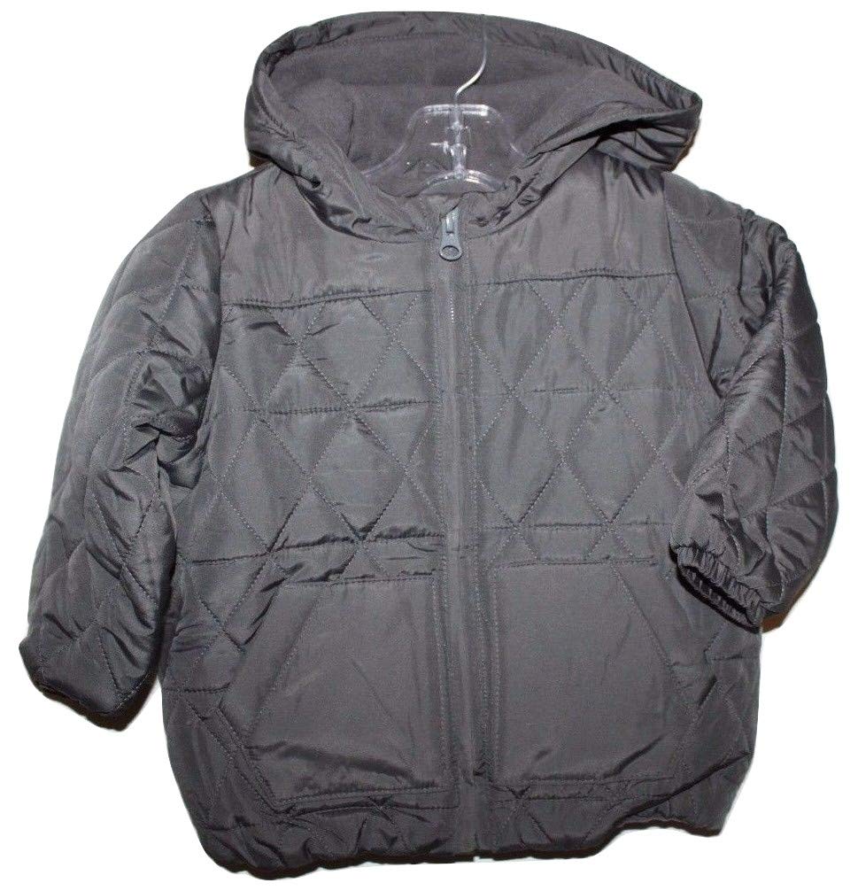 Toddler Boys Gray Puffer Jacket - Fleece Lined for Winter Play
