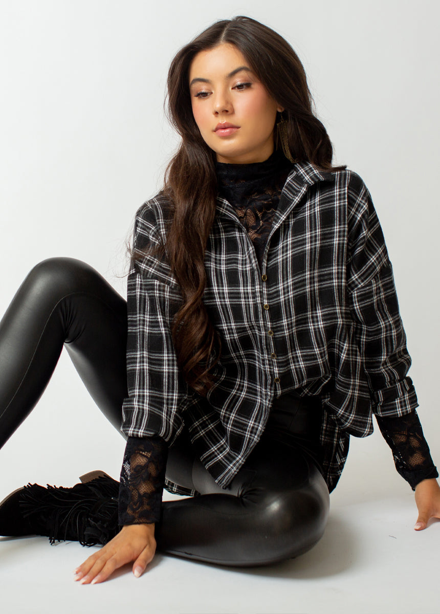 Marika Women's Black Plaid Yoga Top - Comfortable & Stylish for Workouts, Lounge & Everyday Wear