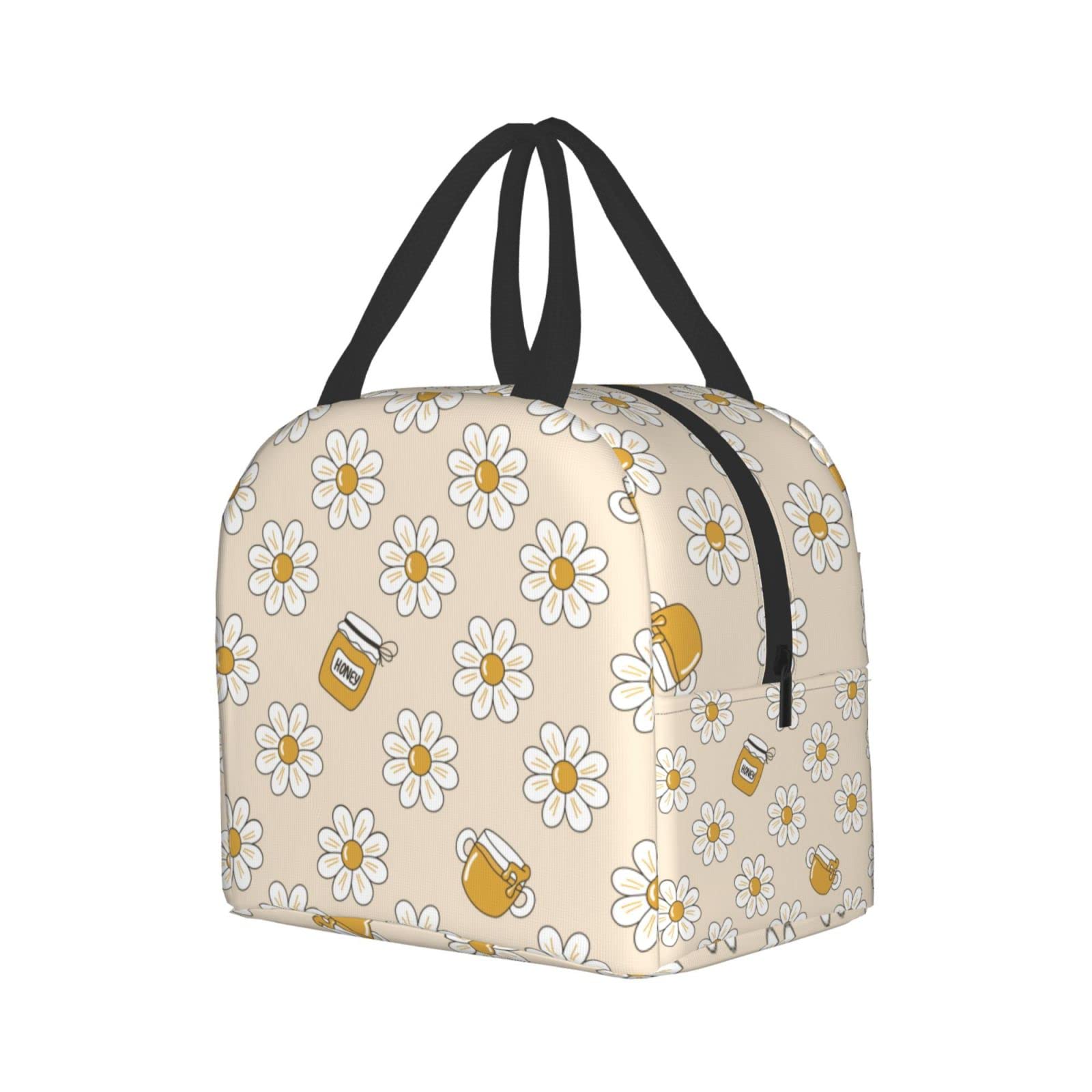 **Insulated Lunch Bag with Cute Daisy Print - Reusable & Leak-Proof Lunch Box for Work, School, Travel & Picnic - Portable Meal Container for Men & Women**    *(Perfect for office meals, school lunches, outdoor picnics, and travel snacks!)*