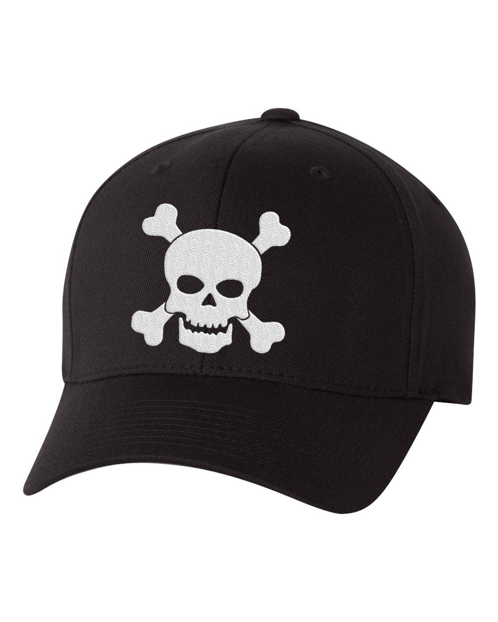 Skull and Crossbones Black Flex Fit Baseball Cap - Adjustable Skull Design Hat for Men & Women - Perfect for Motorcycle Riding, Outdoor Sports, and Casual Wear