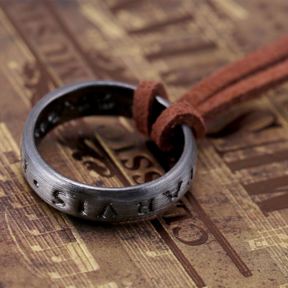 Uncharted 4 Nathan Drake Ring Pendant Necklace for Men - Adjustable Leather Cord, Handmade Video Game Jewelry - Perfect for Cosplay, Gifts & Gaming Enthusiasts